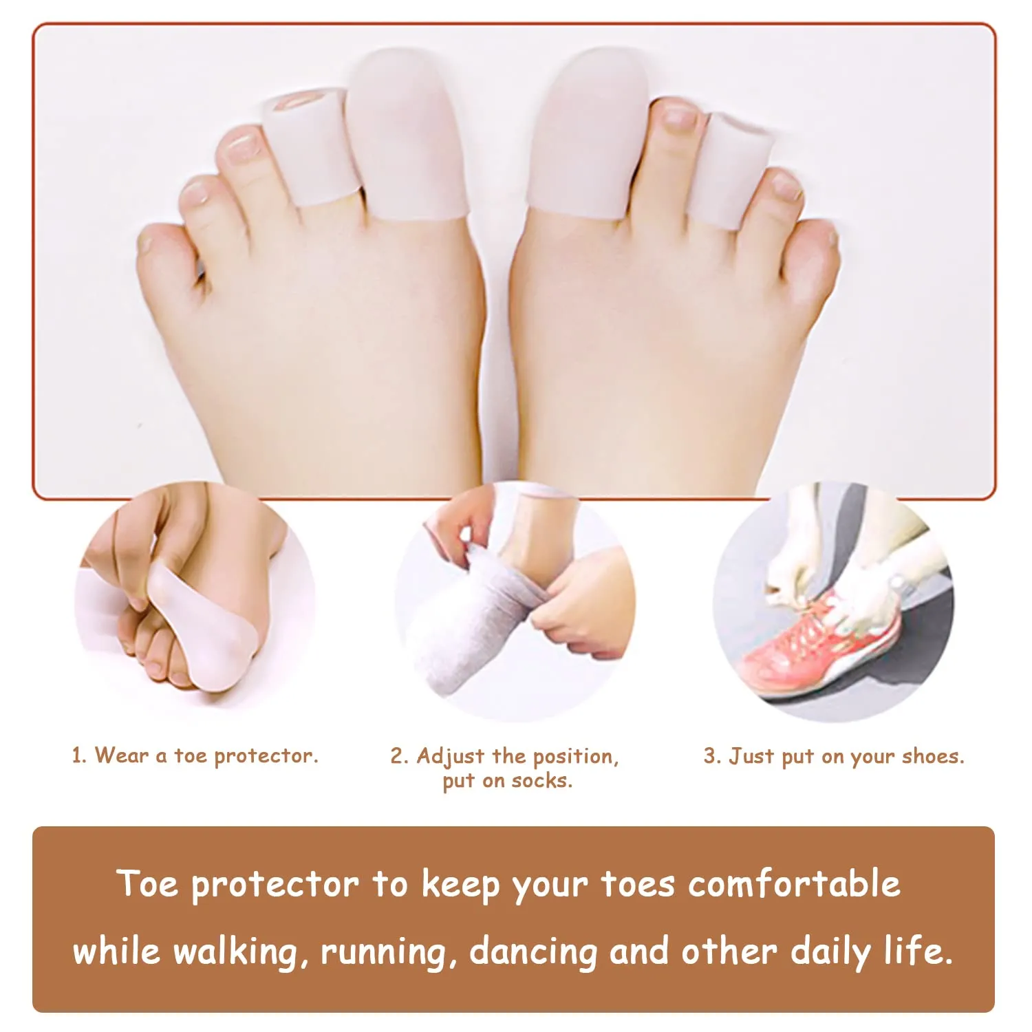20pcs Gel Toe Protector Cap, Toe Protector, Pure Gel Toe Protector, Big Toe Protector para Callos, Callos, Ampollas (Tono de piel Blanca)