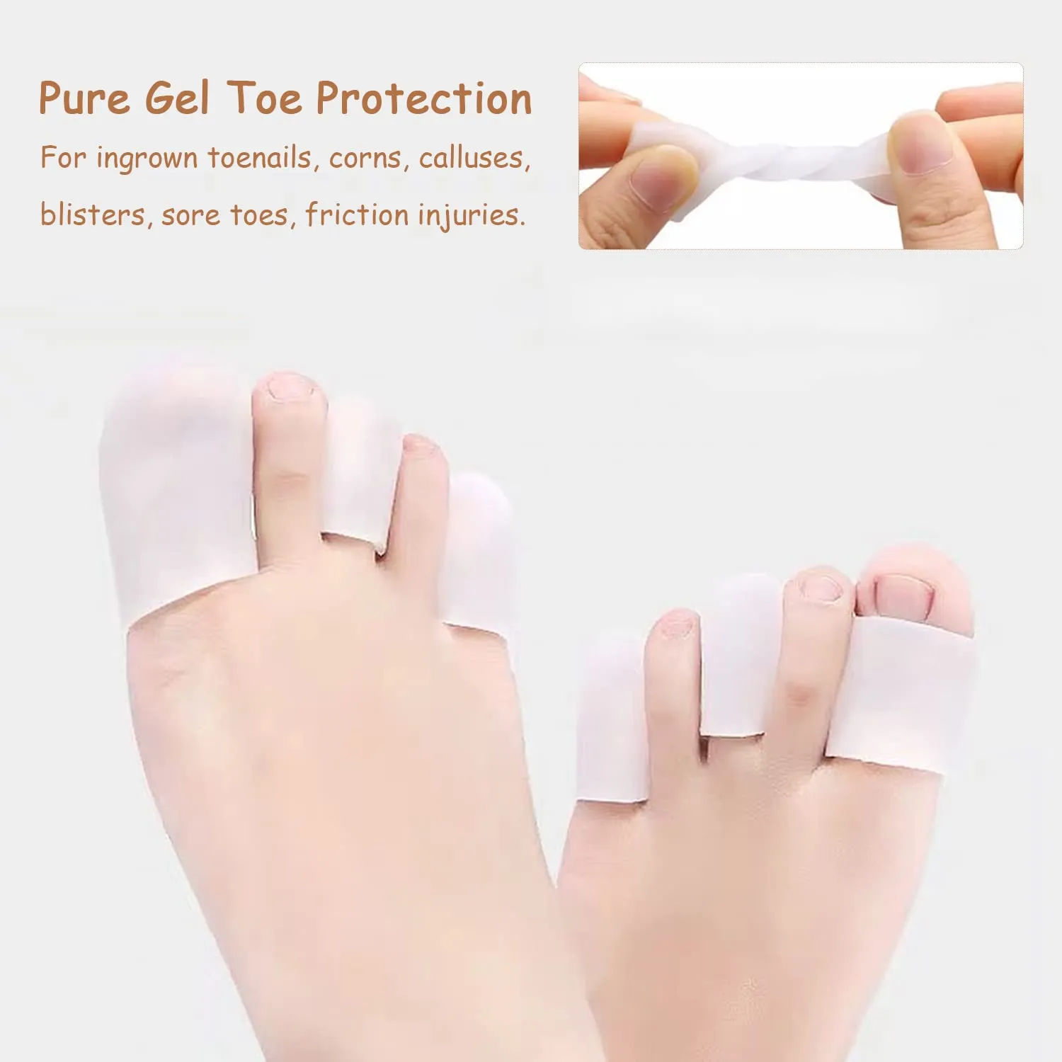 20pcs Gel Toe Protector Cap, Toe Protector, Pure Gel Toe Protector, Big Toe Protector para Callos, Callos, Ampollas (Tono de piel Blanca)
