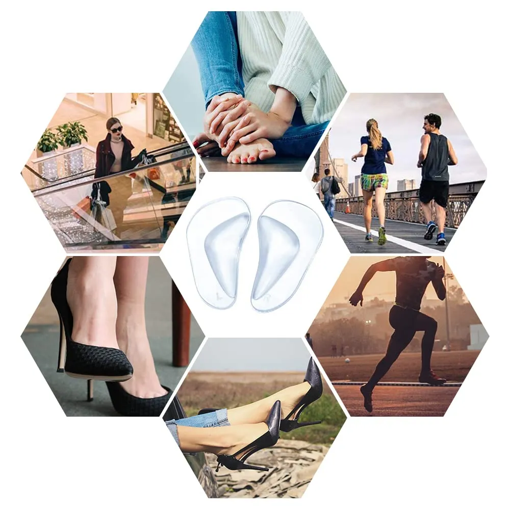 4 Pairs Flat Foot Arch Support Insoles Silicone Orthotic Arch Support Insoles Gel High Heel Inserts Cushion Clear Gel Arch Support Insoles for Women Men
