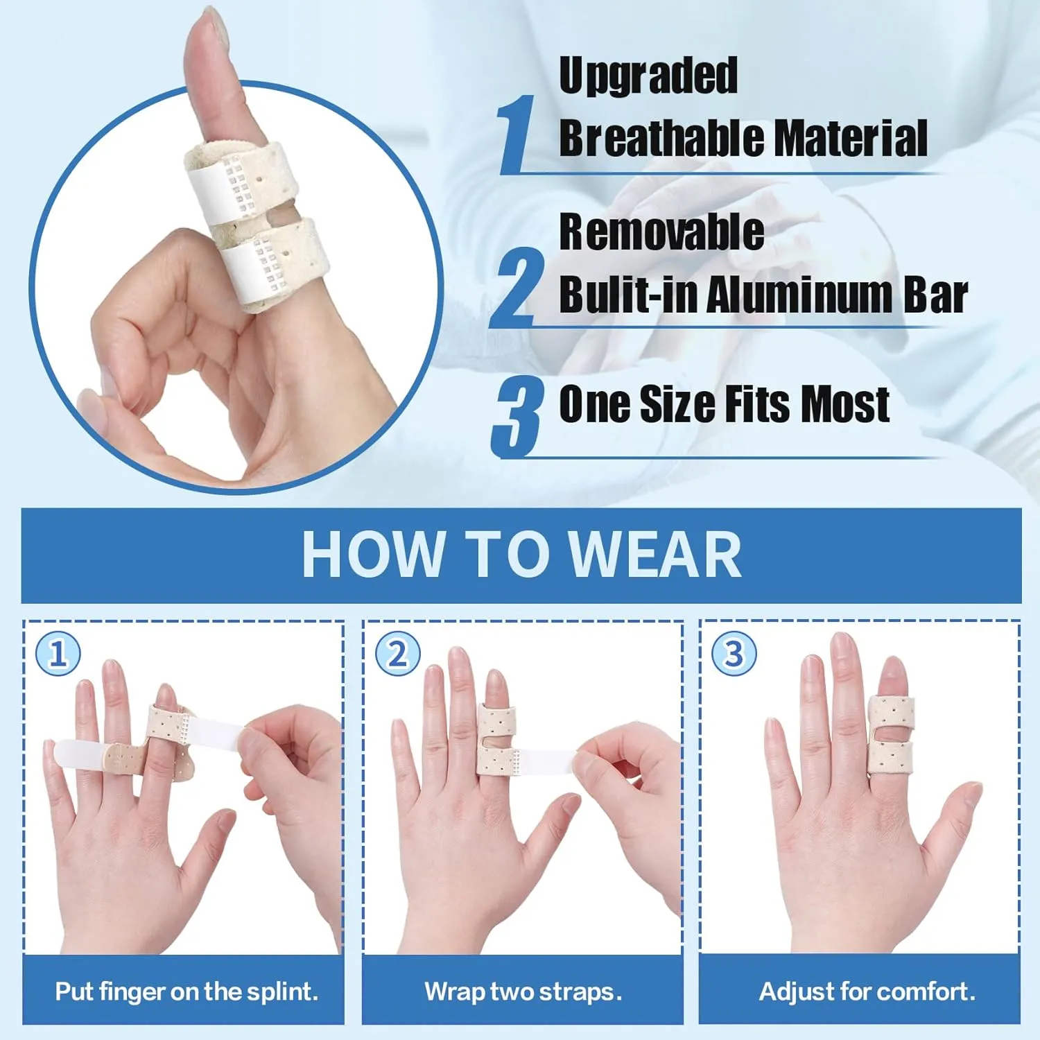 5 PCS Breathable Trigger Finger Splint, Adjustable Finger Brace, Thumb Brace for Broken Strained Arthritis for Thumb, Middle, Index, Ring, Pinky Finger Splint (5, Beige)