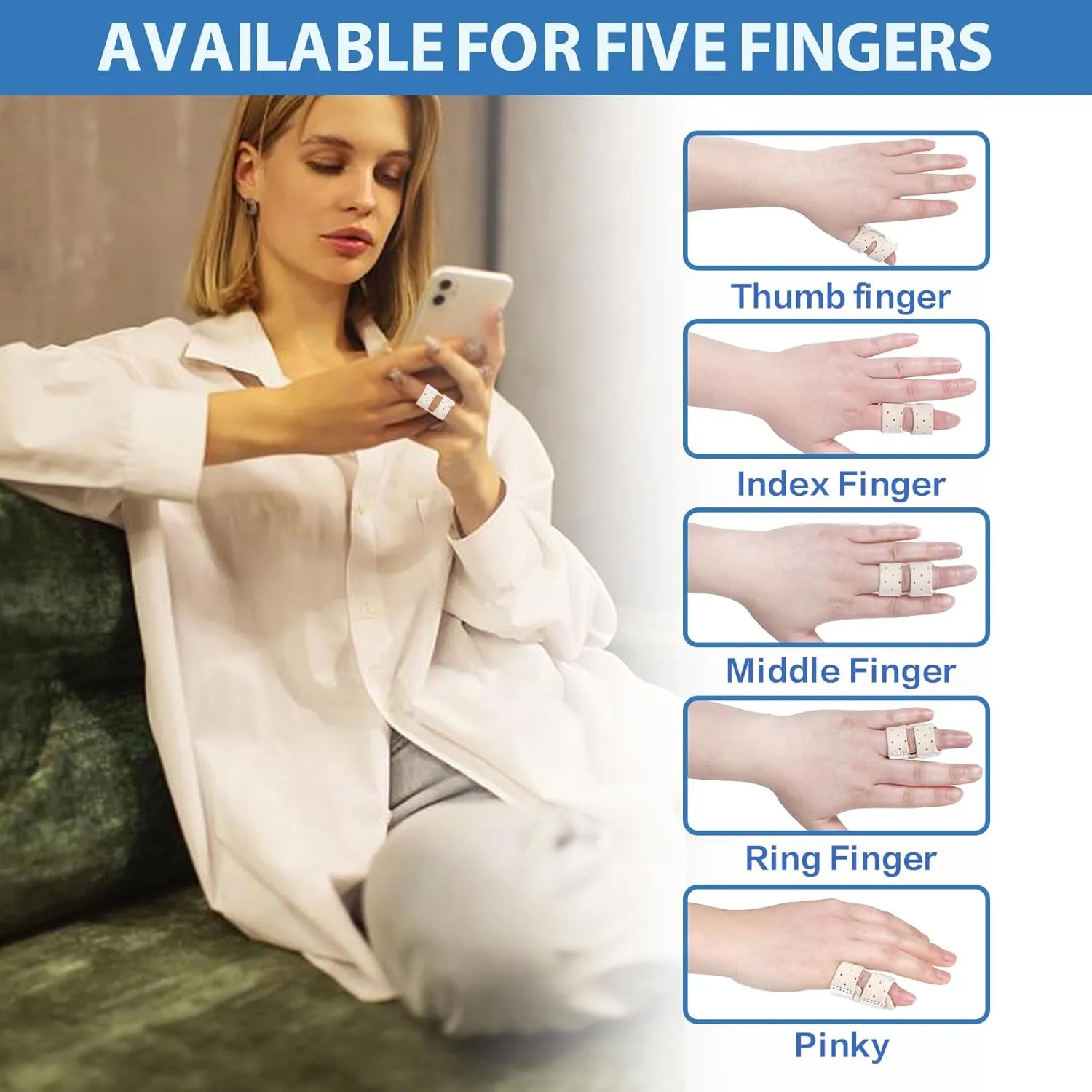5 PCS Breathable Trigger Finger Splint, Adjustable Finger Brace, Thumb Brace for Broken Strained Arthritis for Thumb, Middle, Index, Ring, Pinky Finger Splint (5, Beige)