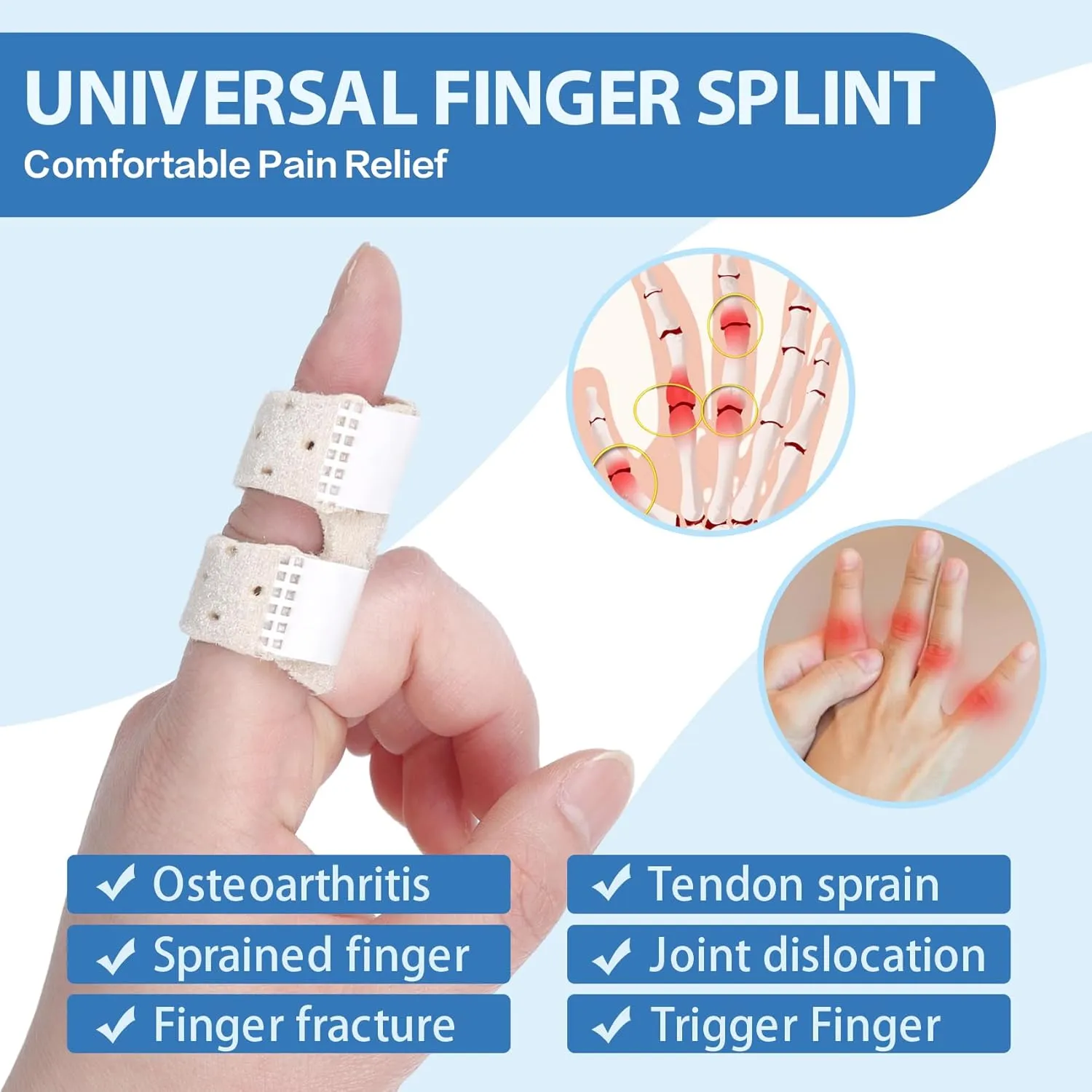 5 PCS Breathable Trigger Finger Splint, Adjustable Finger Brace, Thumb Brace for Broken Strained Arthritis for Thumb, Middle, Index, Ring, Pinky Finger Splint (5, Beige)