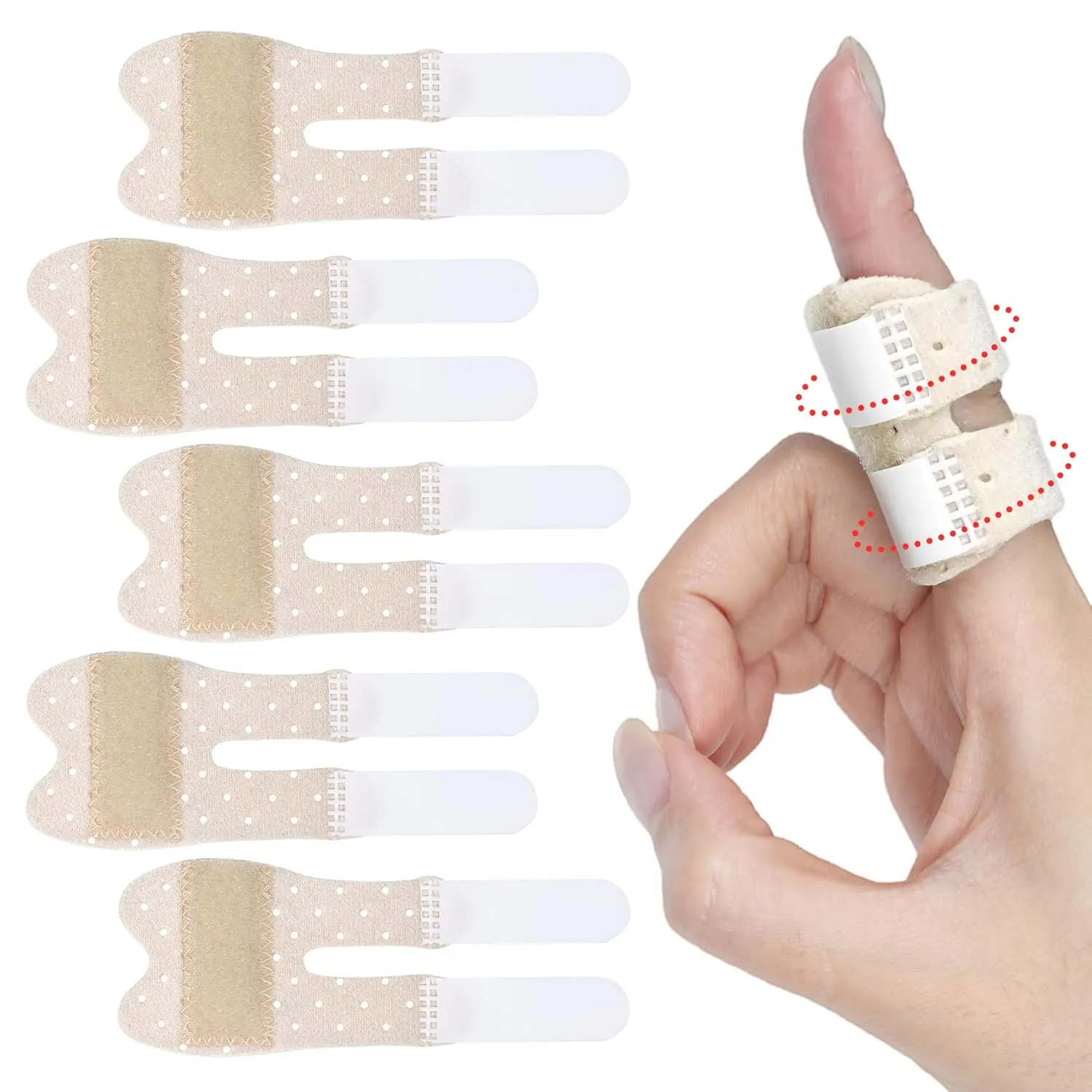5 PCS Breathable Trigger Finger Splint, Adjustable Finger Brace, Thumb Brace for Broken Strained Arthritis for Thumb, Middle, Index, Ring, Pinky Finger Splint (5, Beige)