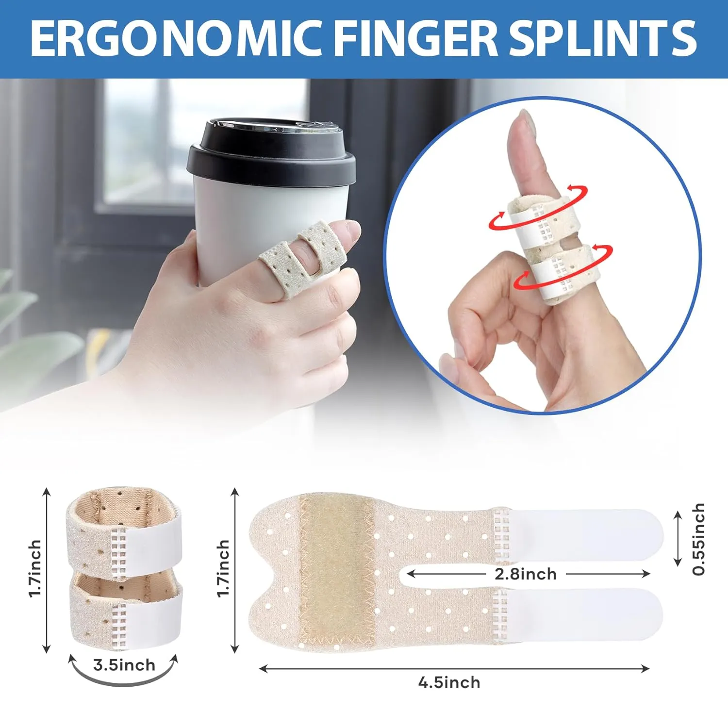 5 PCS Breathable Trigger Finger Splint, Adjustable Finger Brace, Thumb Brace for Broken Strained Arthritis for Thumb, Middle, Index, Ring, Pinky Finger Splint (5, Beige)