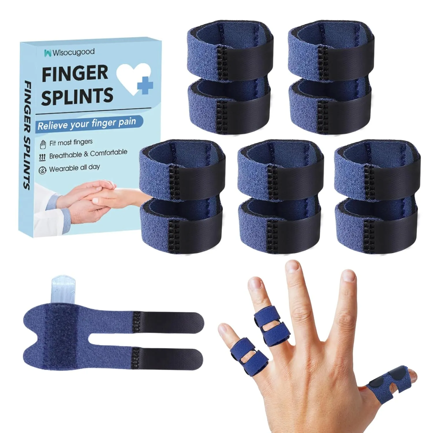 5 Pcs Thumb Finger Splint,Trigger Finger Splints,Finger Brace,Injured Mallet Finger,Broken Fingers Straightening,Pain Relief,Arthritis or Support for Fingers,Suitable for thumb, Index, Middle, Ring, Pinky Finger (Navy Blue)