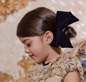 Abel & Lula Girls NAVY Velvet Bowed Ponytail & Bun Hair Scrunchie
