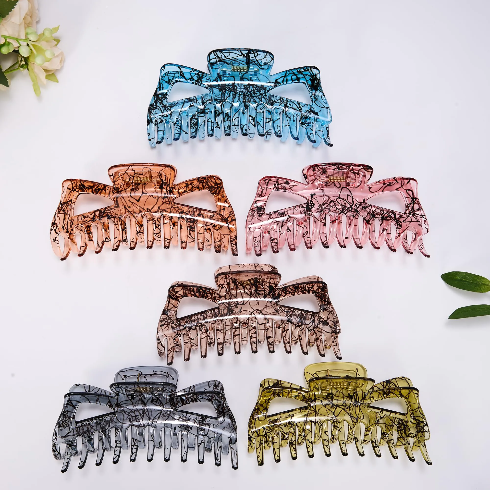 Antmoilios Extra Large Claw Clips for Thick Hair, 6.3 Inch Strong Hold Matte Jumbo Accessories for Women Long Curly Hair Cute Nonslip French Giant Big Jaw Clip for Heavy Duty Hair XL Huge(Blue Yellow)
