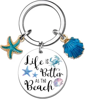 Beach Gifts for Women Seashell Keychain Beach Stuff for Teen Girls Ocean Themed Gifts for Birthday Christmas Beachy Keychain for Her