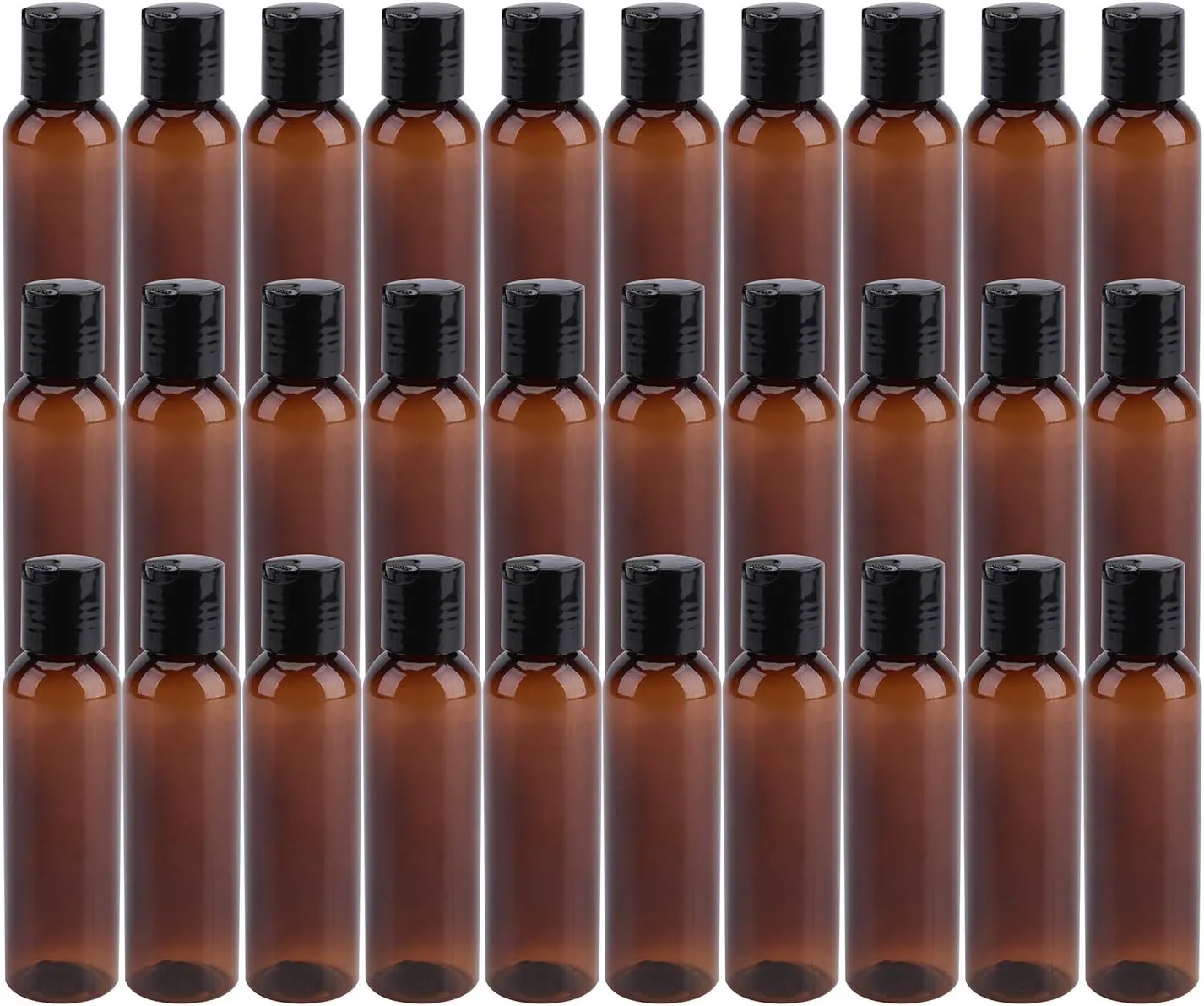 Bekith 30 Pack 4oz Plastic Squeeze Bottles with Disc Top Flip Cap, Empty Amber BPA-Free Refillable Containers For Shampoo, Lotions, Liquid Body Soap, Creams