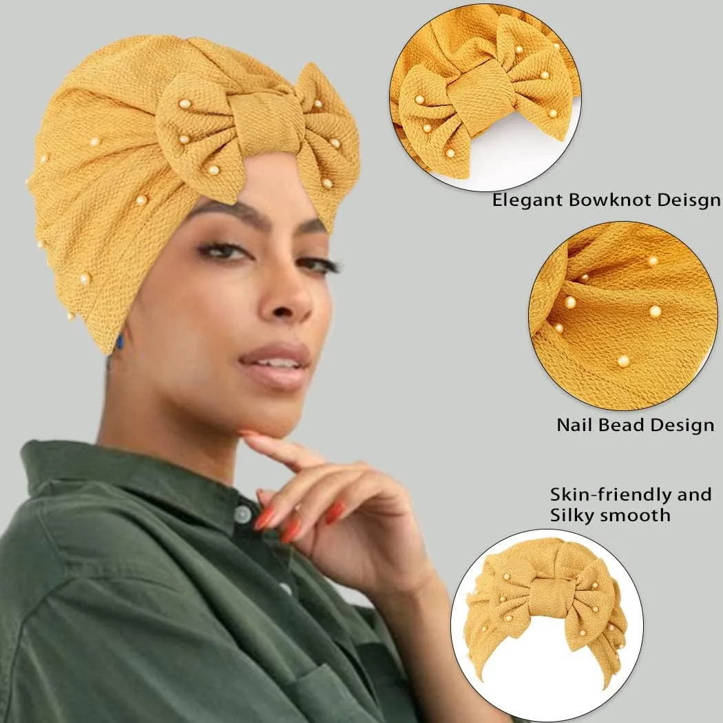 Bohend Stretchy Bowknot Turban Headband Elastic Cap Non Slip Bonnet Beanie Headwrap Hats for Women and Girls