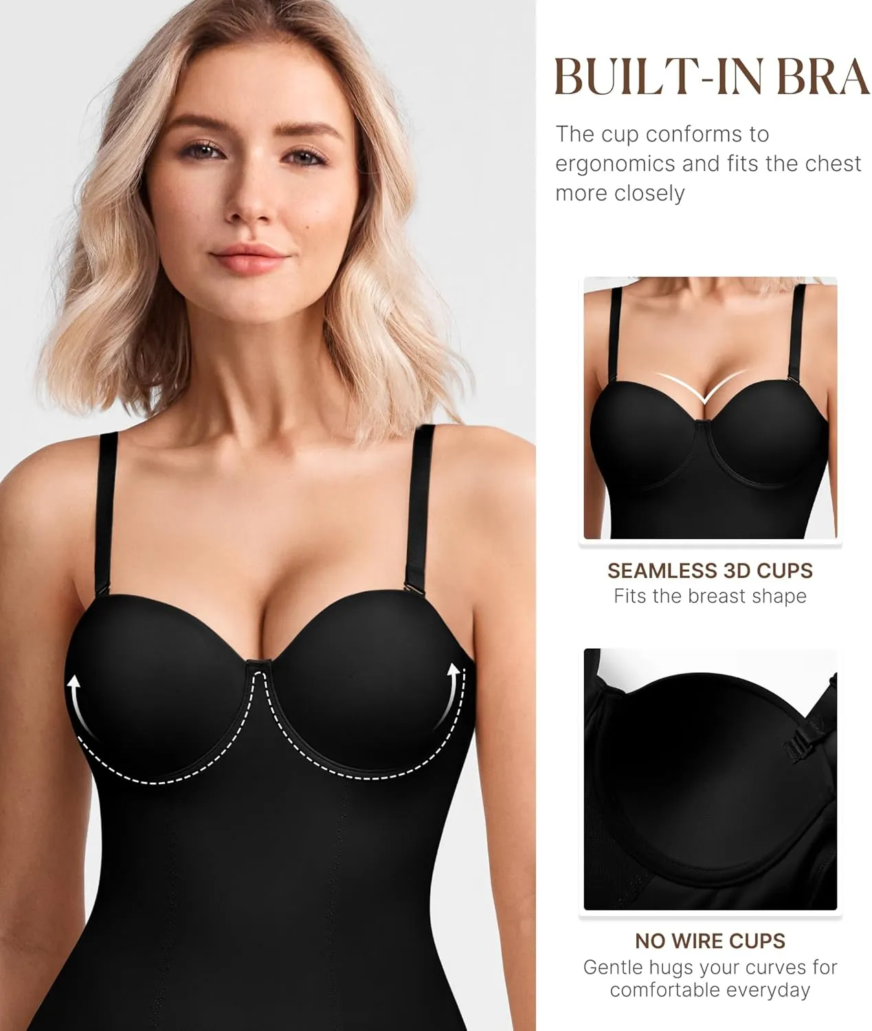 BRABIC Bodysuit Shapewear for Women Tummy Control Dress Backless Bodysuit Tops Body Shaper with Built-in Bra