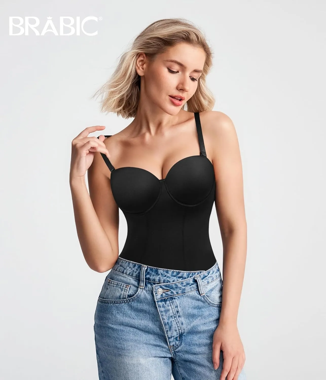 BRABIC Bodysuit Shapewear for Women Tummy Control Dress Backless Bodysuit Tops Body Shaper with Built-in Bra
