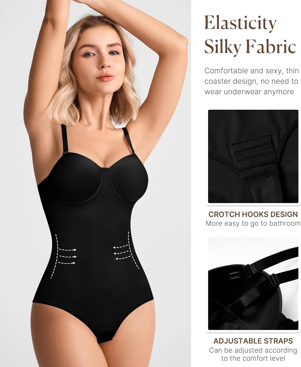 BRABIC Bodysuit Shapewear for Women Tummy Control Dress Backless Bodysuit Tops Body Shaper with Built-in Bra