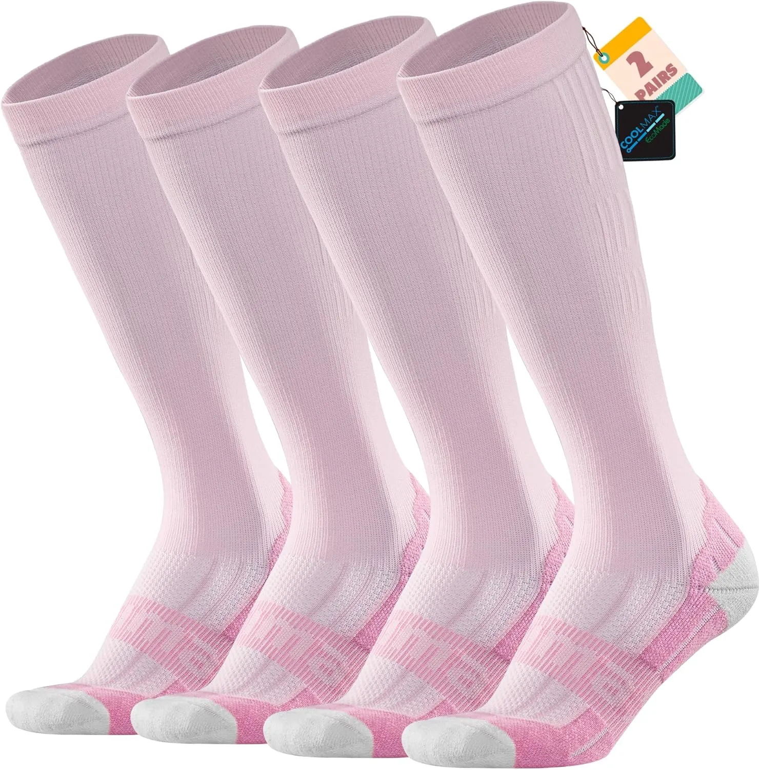 BRISIRA Coolmax Cooling Compression Knee High Socks Women 2 Pairs 15-20 mmHg Circulation Support for Nurse Running Travel