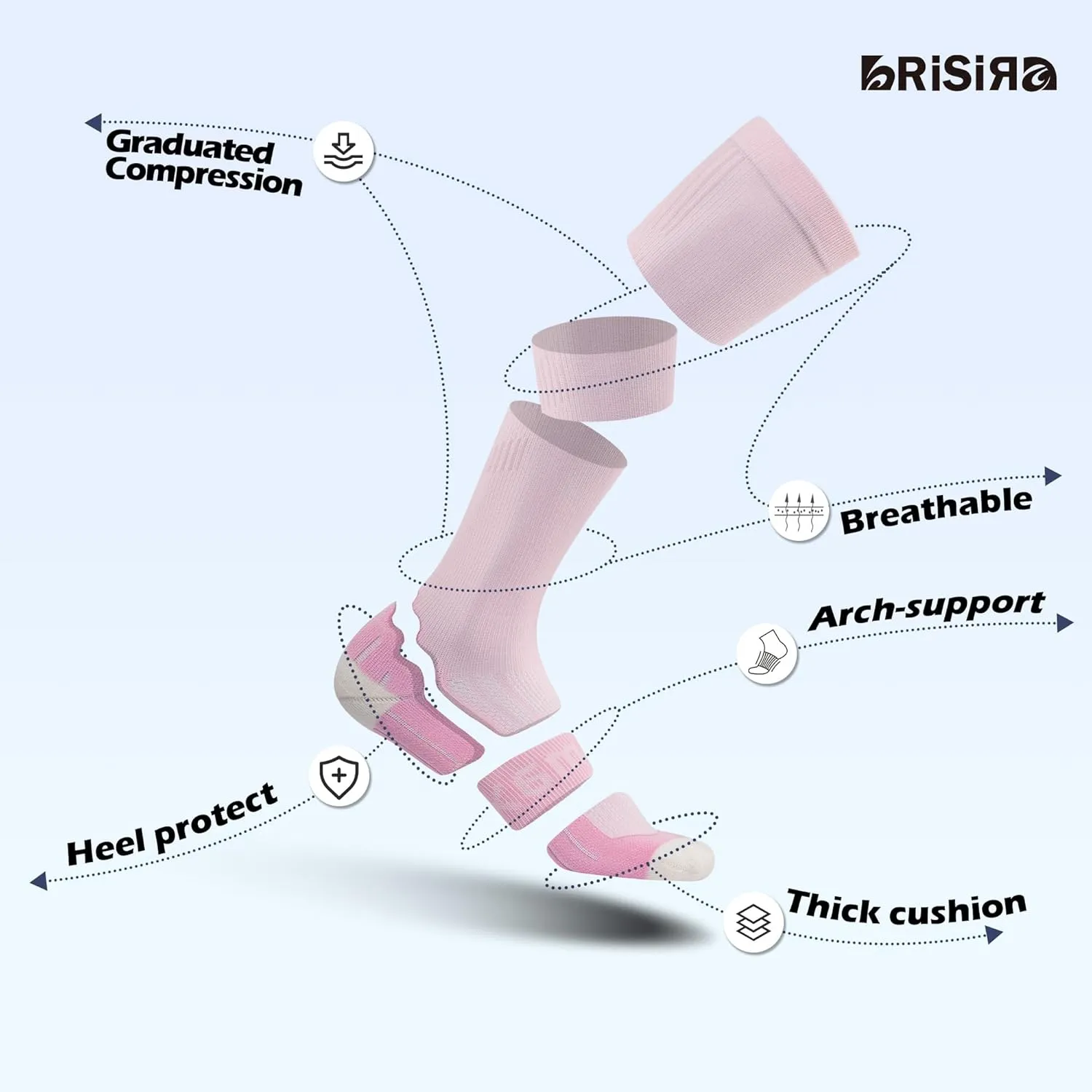 BRISIRA Coolmax Cooling Compression Knee High Socks Women 2 Pairs 15-20 mmHg Circulation Support for Nurse Running Travel
