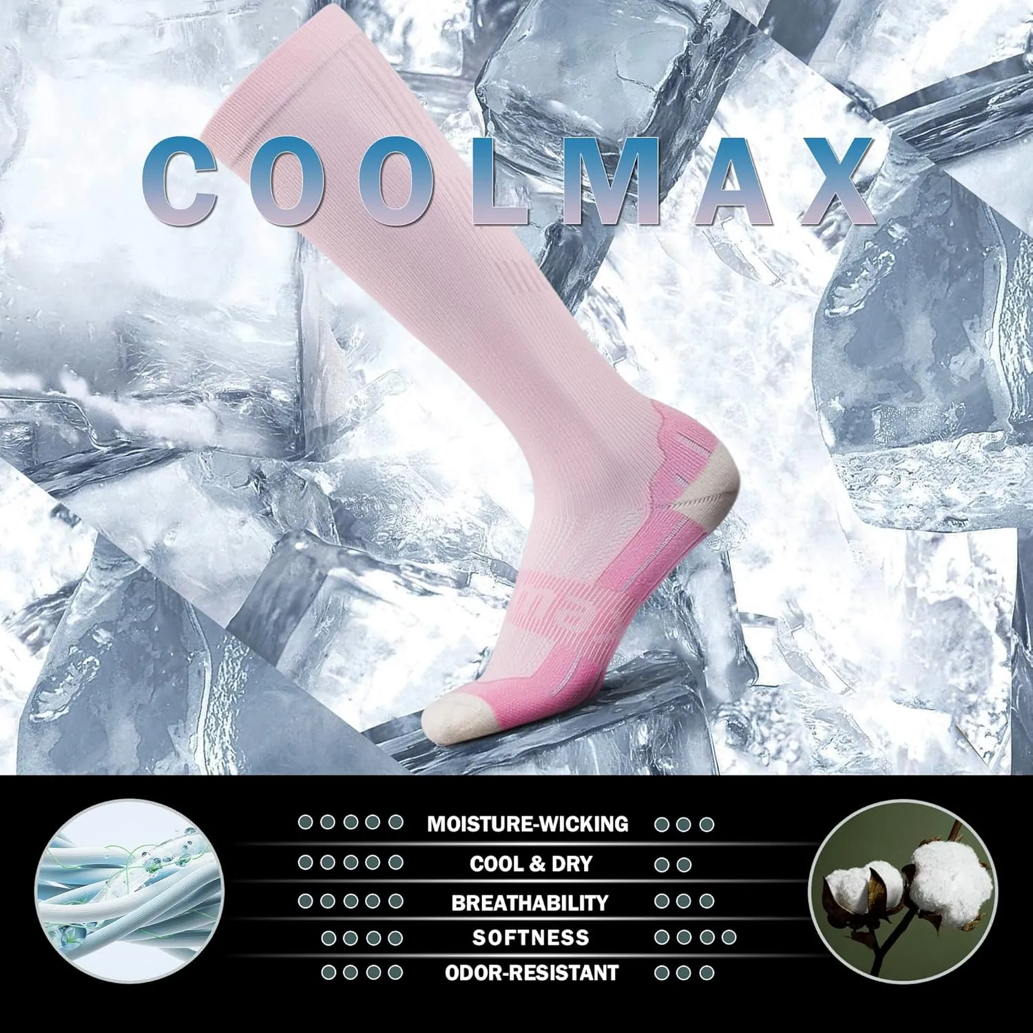 BRISIRA Coolmax Cooling Compression Knee High Socks Women 2 Pairs 15-20 mmHg Circulation Support for Nurse Running Travel
