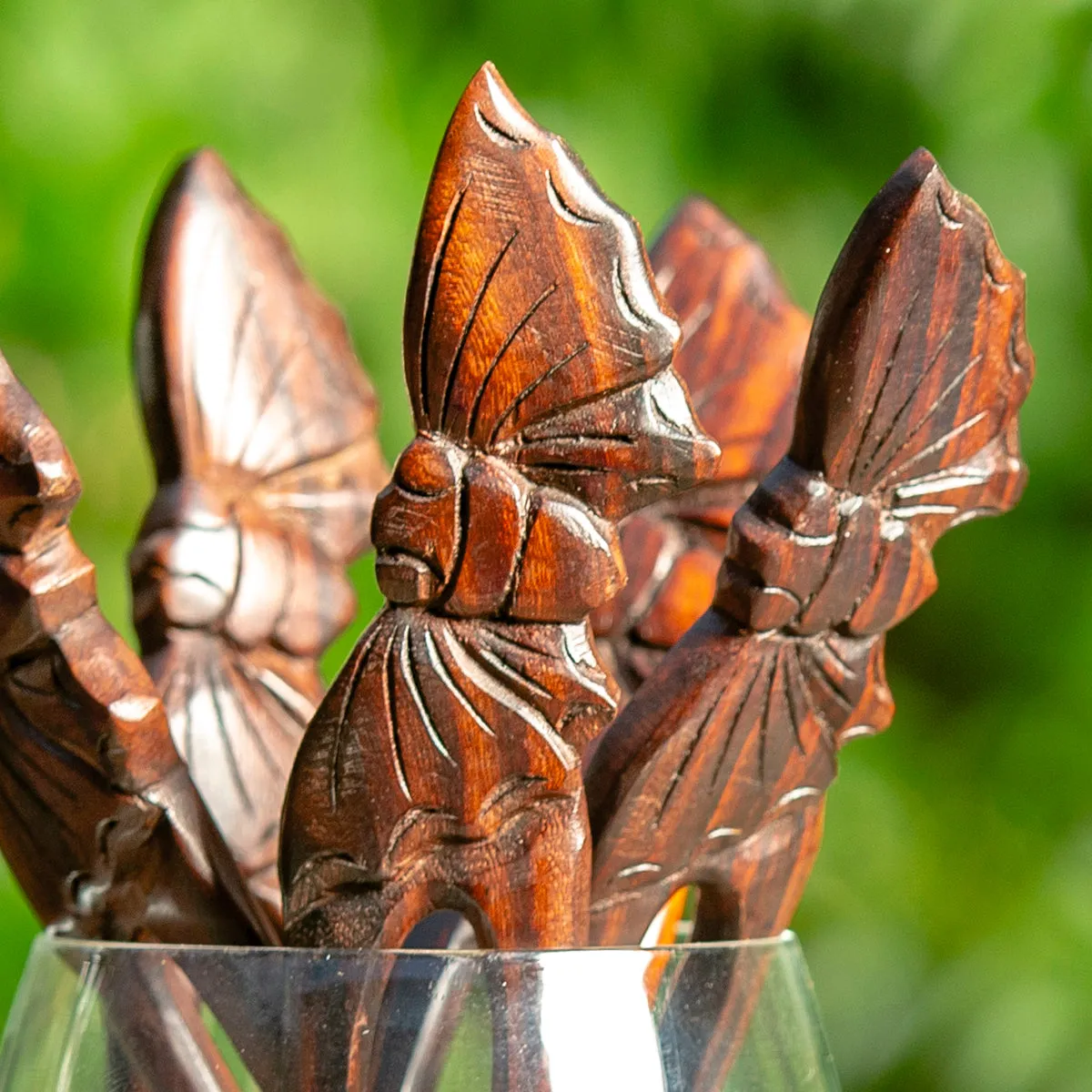 Butterfly Wooden Double Prong Hair Stick