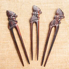 Butterfly Wooden Double Prong Hair Stick