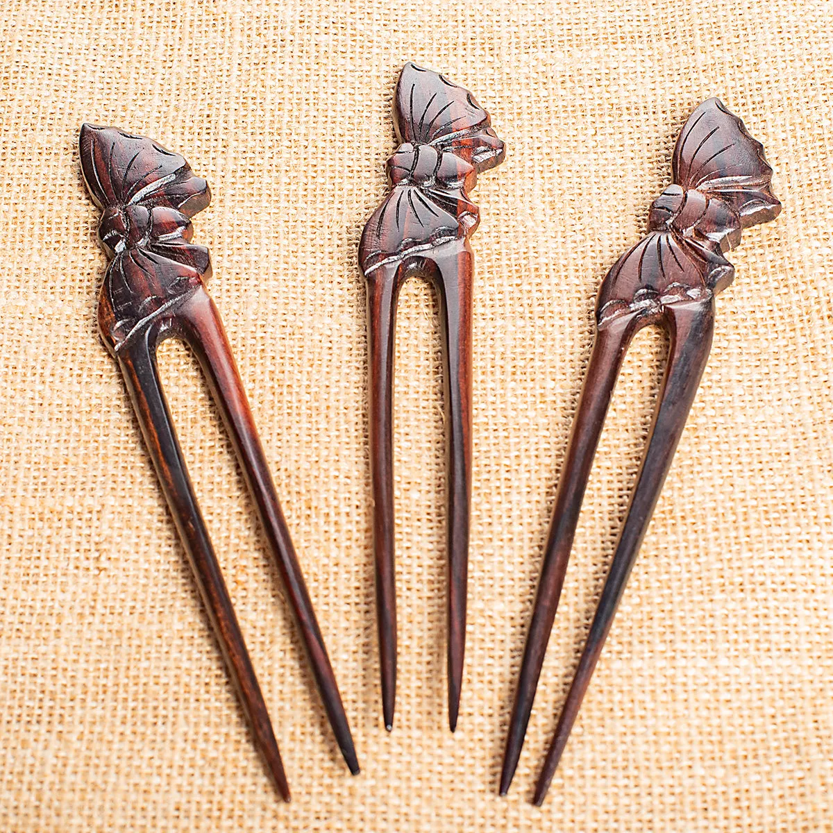 Butterfly Wooden Double Prong Hair Stick