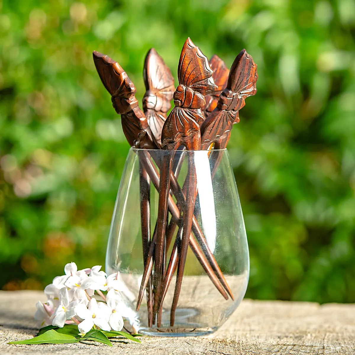 Butterfly Wooden Double Prong Hair Stick