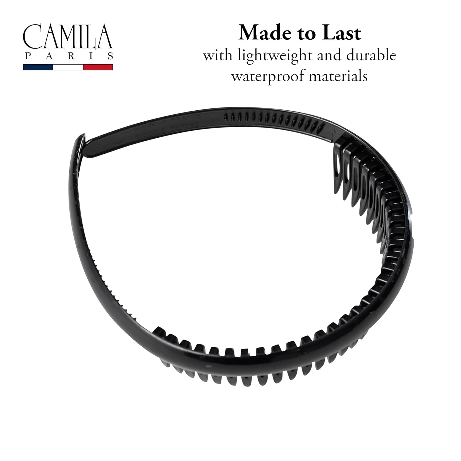 Camila Paris AD110 French Headband for Women, Black, Strong Hold Grip Women's Hair Band, Very Flexible, No Slip and Durable Styling Girls Hair Accessories, Made in France