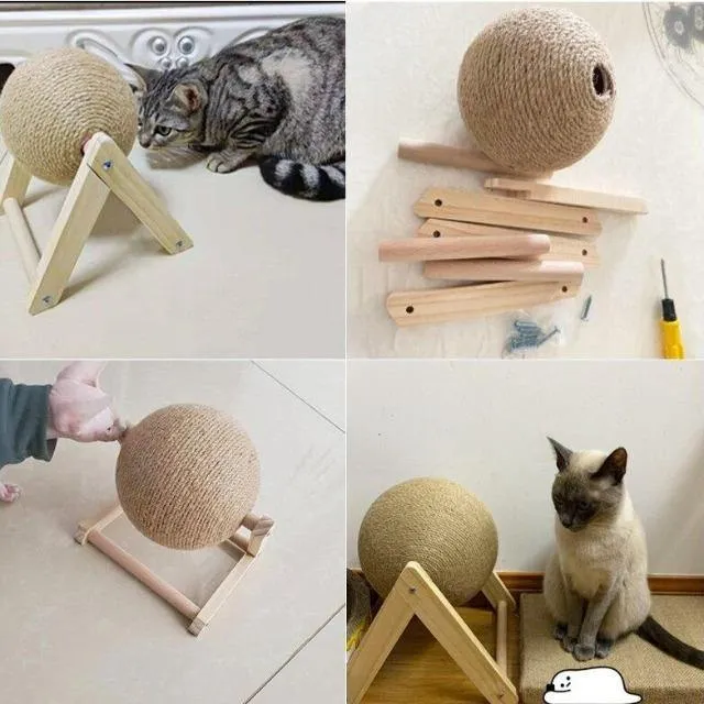 Cat Sisal Rope Ball Toy DIY Grinding Paws Body Scratcher Hair Grooming Ball Auto Roll
