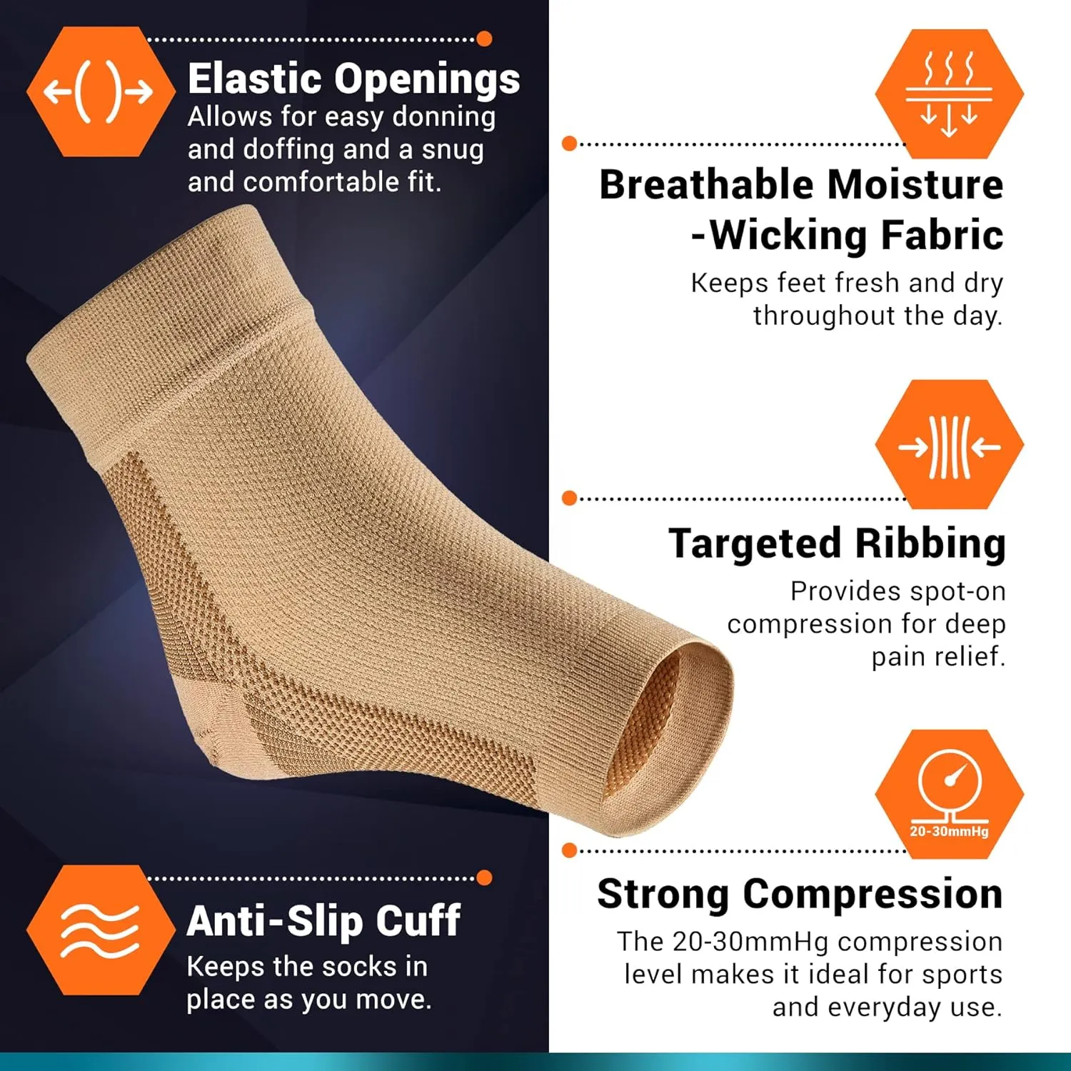 Compression Socks for Plantar Fasciitis, Achilles Tendonitis Relief - (1 Pair) Ankle Compression Sleeve for Heel Spurs, Foot Swelling & Fatigue - Arch Support Brace for Everyday Use