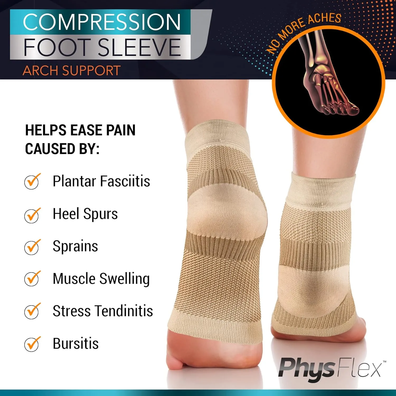 Compression Socks for Plantar Fasciitis, Achilles Tendonitis Relief - (1 Pair) Ankle Compression Sleeve for Heel Spurs, Foot Swelling & Fatigue - Arch Support Brace for Everyday Use