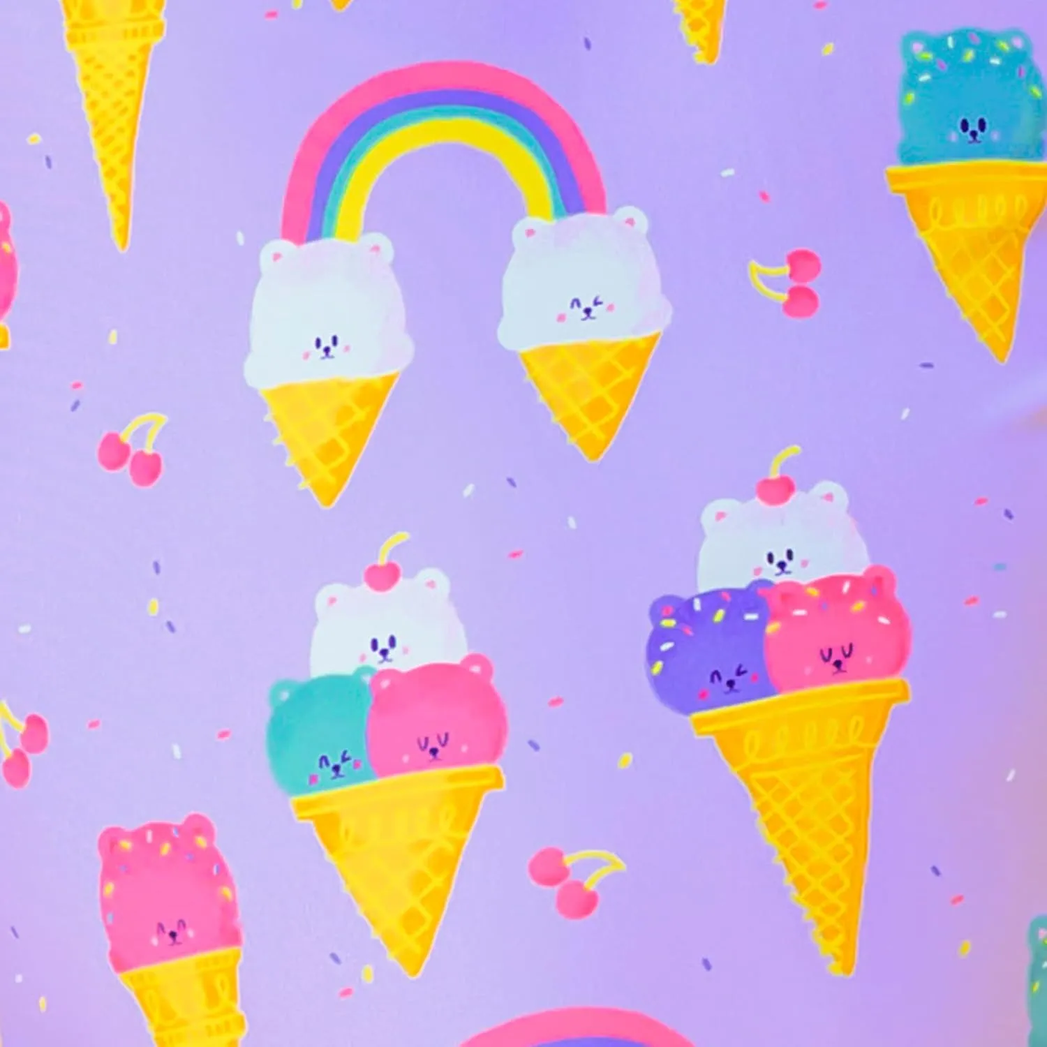 Destira Bear-y Chill Gymnastics Unitard for Girls, Purple Tank Biketard with Bear Ice Cream Cone Design & Matching Scrunchie