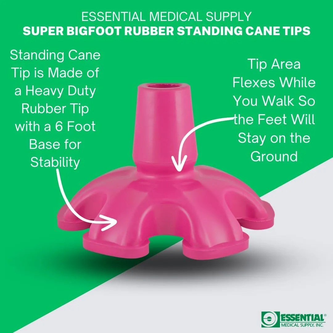 Essential Medical Supply Super Big Foot Self Standing Replacement Cane Tip in Pink - Flexible Rubber Tip for Walking Sticks, Folding and Quad Canes with 6 Feet for Stability - 3/4 Inch