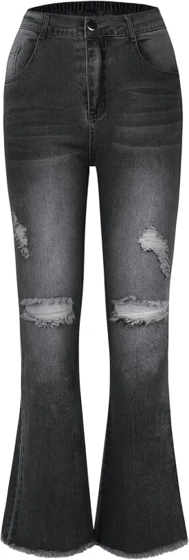EXARUS Girls Jeans Pants Wide Leg/Flare/Skinny Denim Pant Ripped High Waist Elastic Band Casual with Pockets Kids 6-14Y