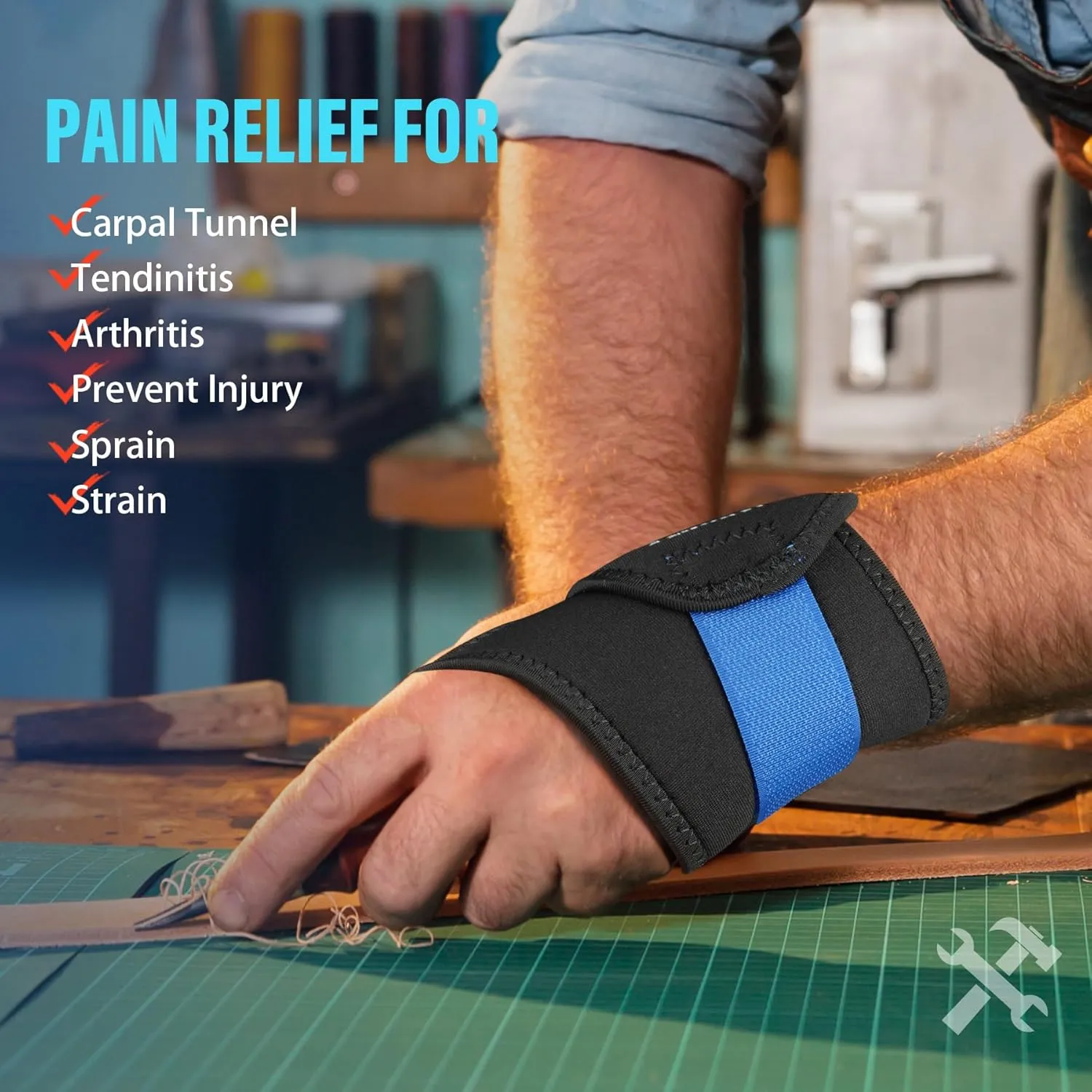 FEATOL 2 Pack Wrist Wraps for Pain, Carpal Tunnel, Tendonitis, Adjustable Wrist Support for Work Men and Women, Daily Protector Right & Left Hand, Large