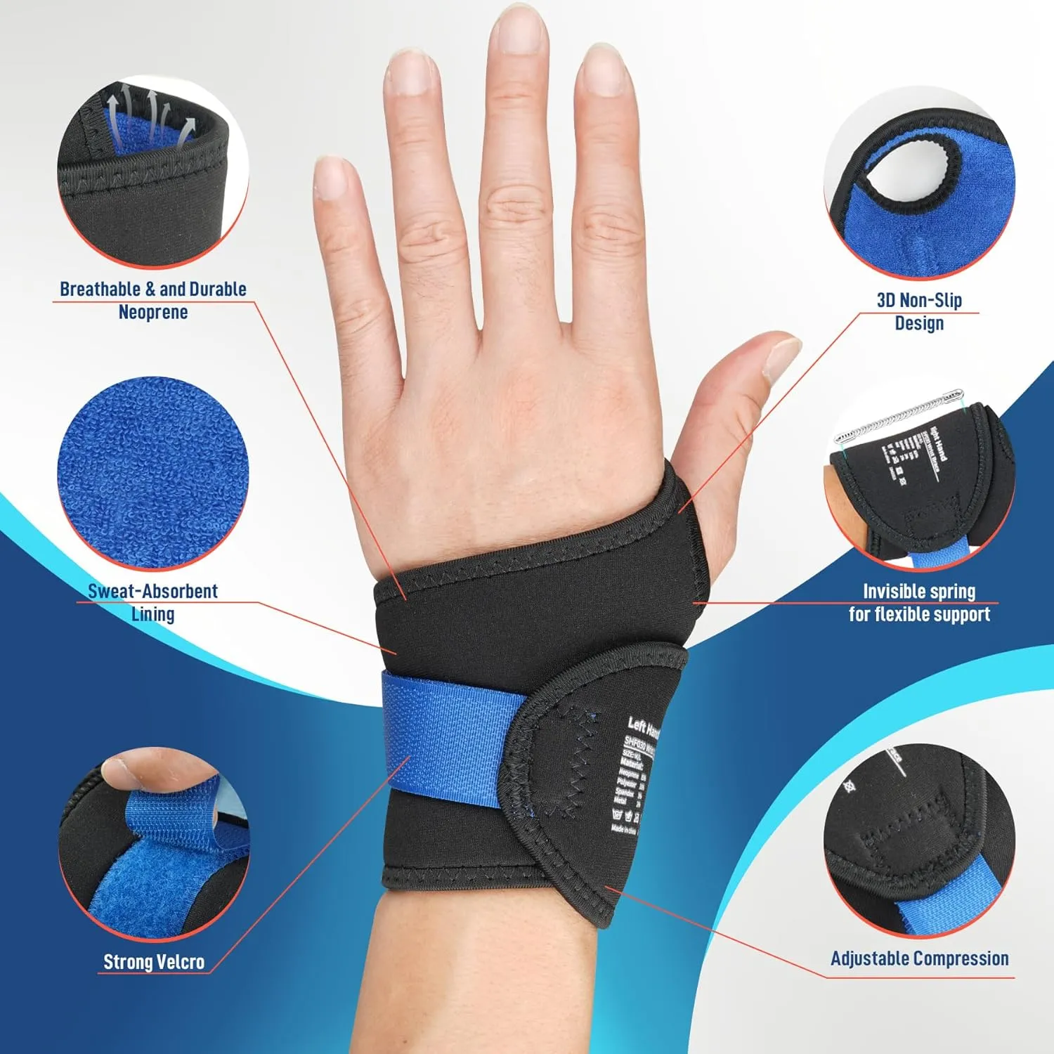 FEATOL 2 Pack Wrist Wraps for Pain, Carpal Tunnel, Tendonitis, Adjustable Wrist Support for Work Men and Women, Daily Protector Right & Left Hand, Large
