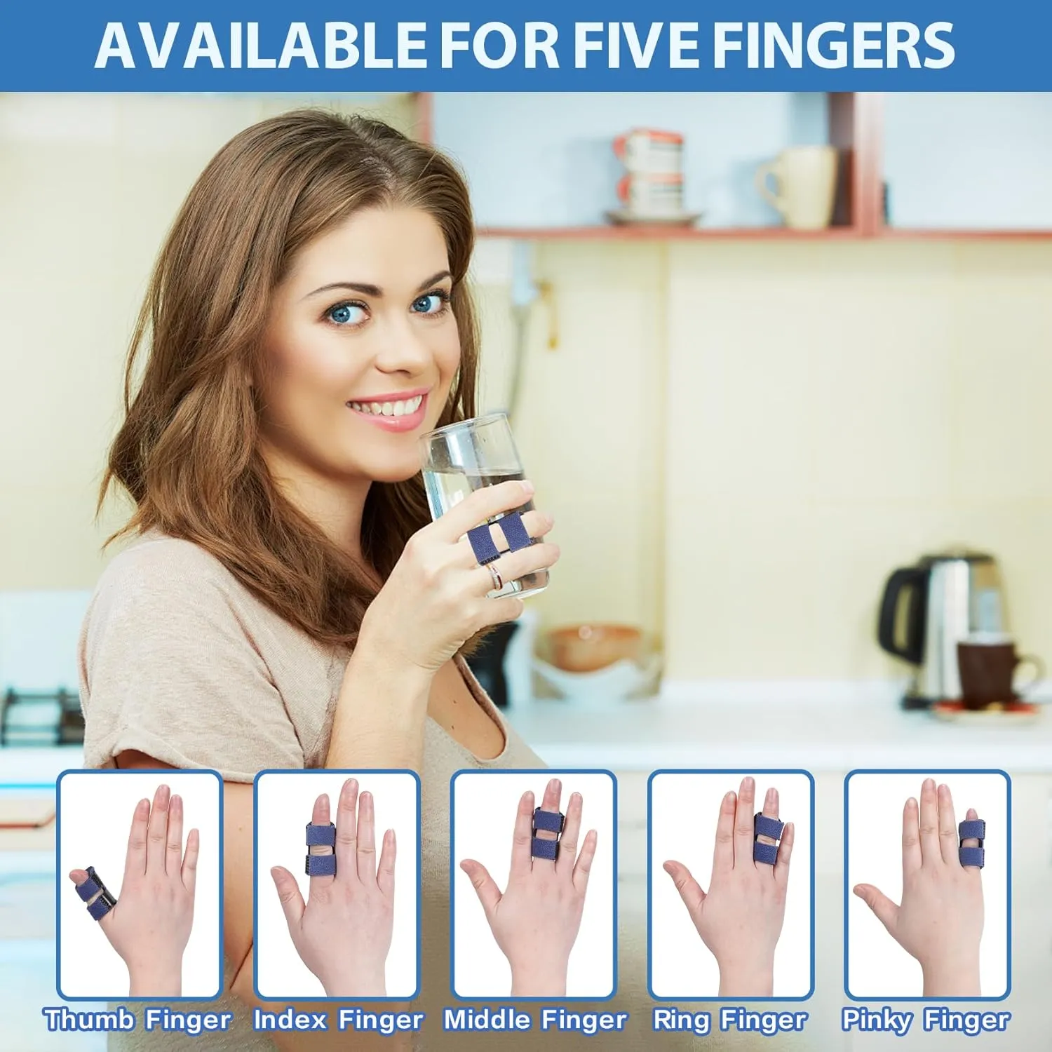Finger Brace, Adjustable Trigger Thumb Splint, Finger Straightener for Broken Strained Arthritis for Thumb, Middle, Index, Ring, Pinky Finger Splint (2, Blue)