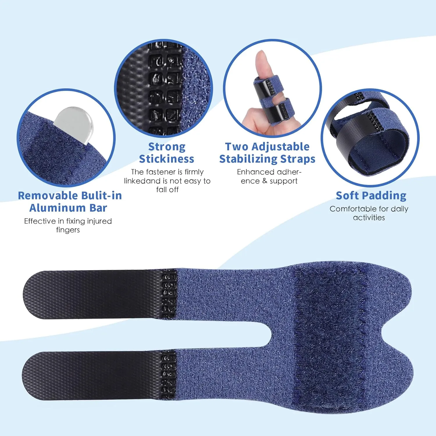 Finger Brace, Adjustable Trigger Thumb Splint, Finger Straightener for Broken Strained Arthritis for Thumb, Middle, Index, Ring, Pinky Finger Splint (2, Blue)