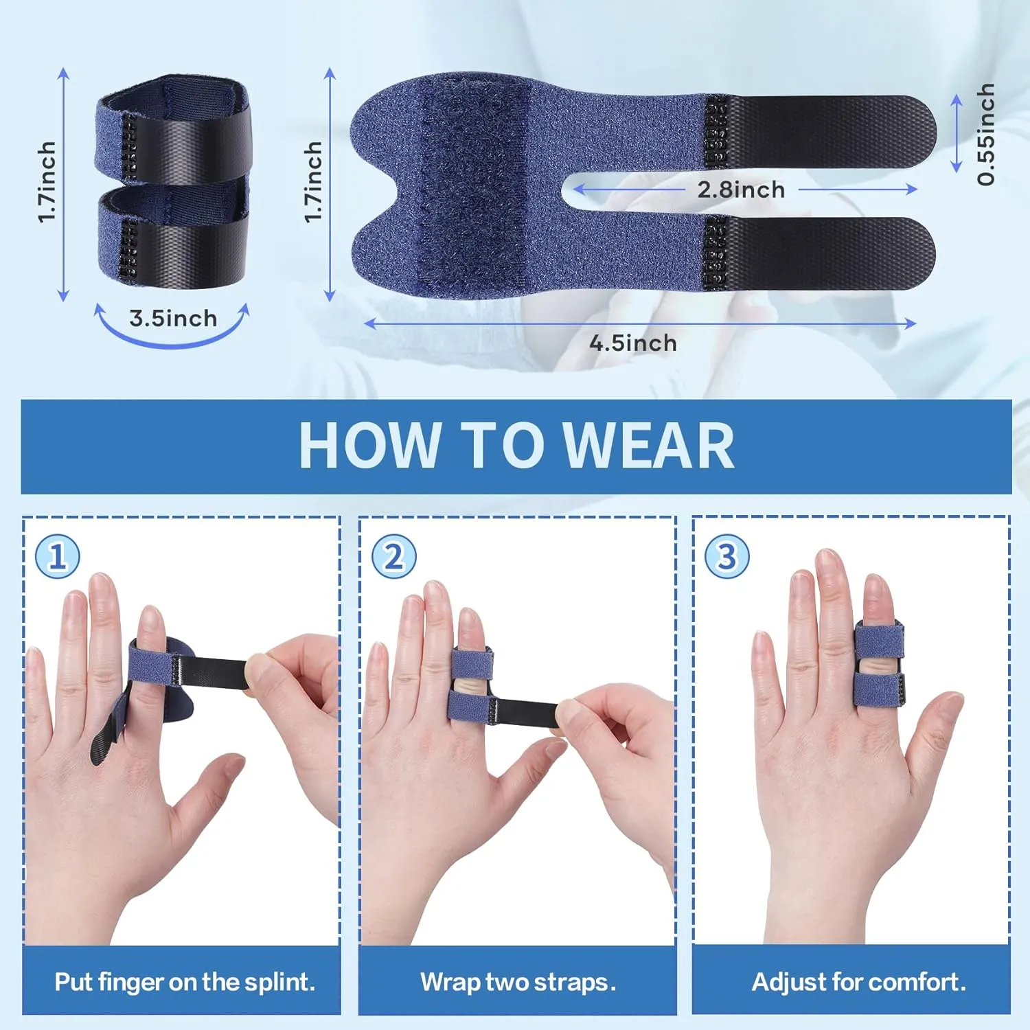 Finger Brace, Adjustable Trigger Thumb Splint, Finger Straightener for Broken Strained Arthritis for Thumb, Middle, Index, Ring, Pinky Finger Splint (2, Blue)