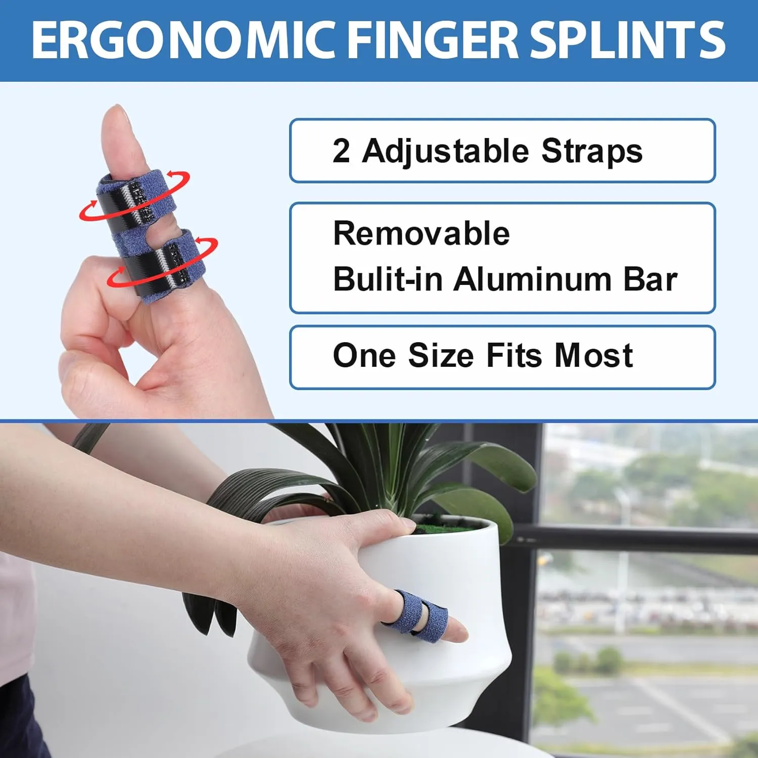 Finger Brace, Adjustable Trigger Thumb Splint, Finger Straightener for Broken Strained Arthritis for Thumb, Middle, Index, Ring, Pinky Finger Splint (2, Blue)