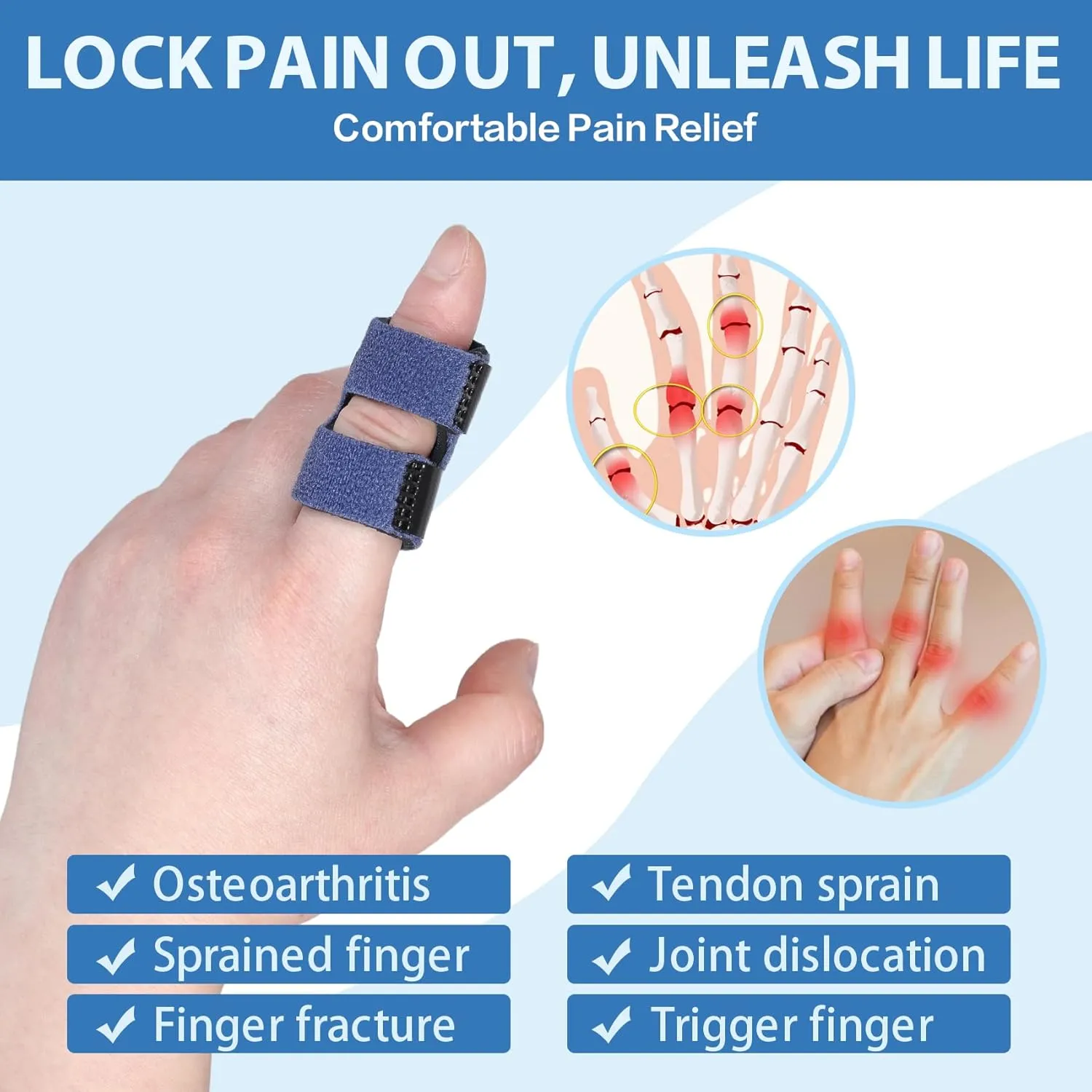 Finger Brace, Adjustable Trigger Thumb Splint, Finger Straightener for Broken Strained Arthritis for Thumb, Middle, Index, Ring, Pinky Finger Splint (2, Blue)