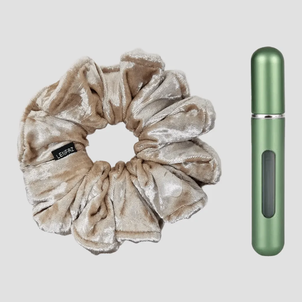 French Vanilla Velvet Scrunchie - Sage Green Mini Perfume Spray Btl.