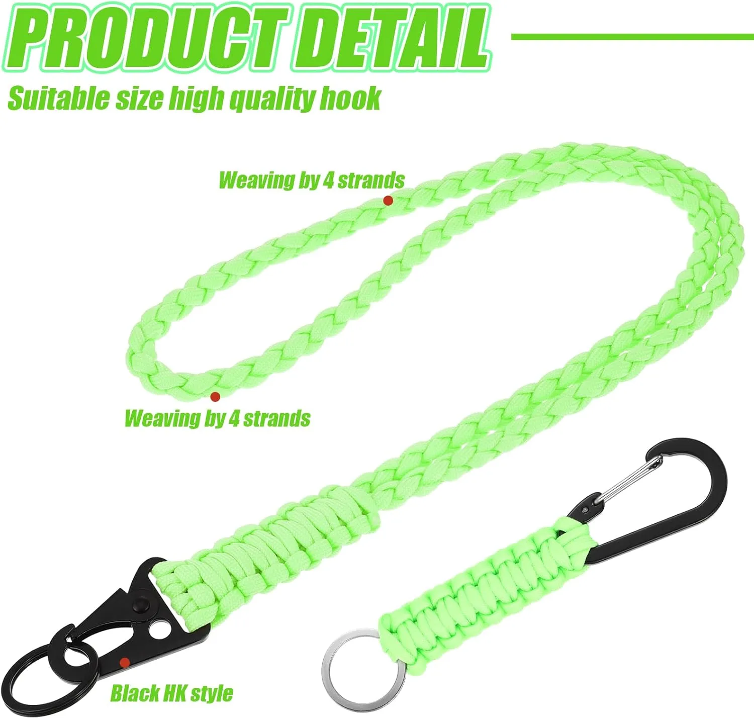 Frienda 2 Set Heavy Duty Paracord Neck Lanyard Keychain Wrist Braided Strap 550 Keychain Lanyard for Outdoor Activities