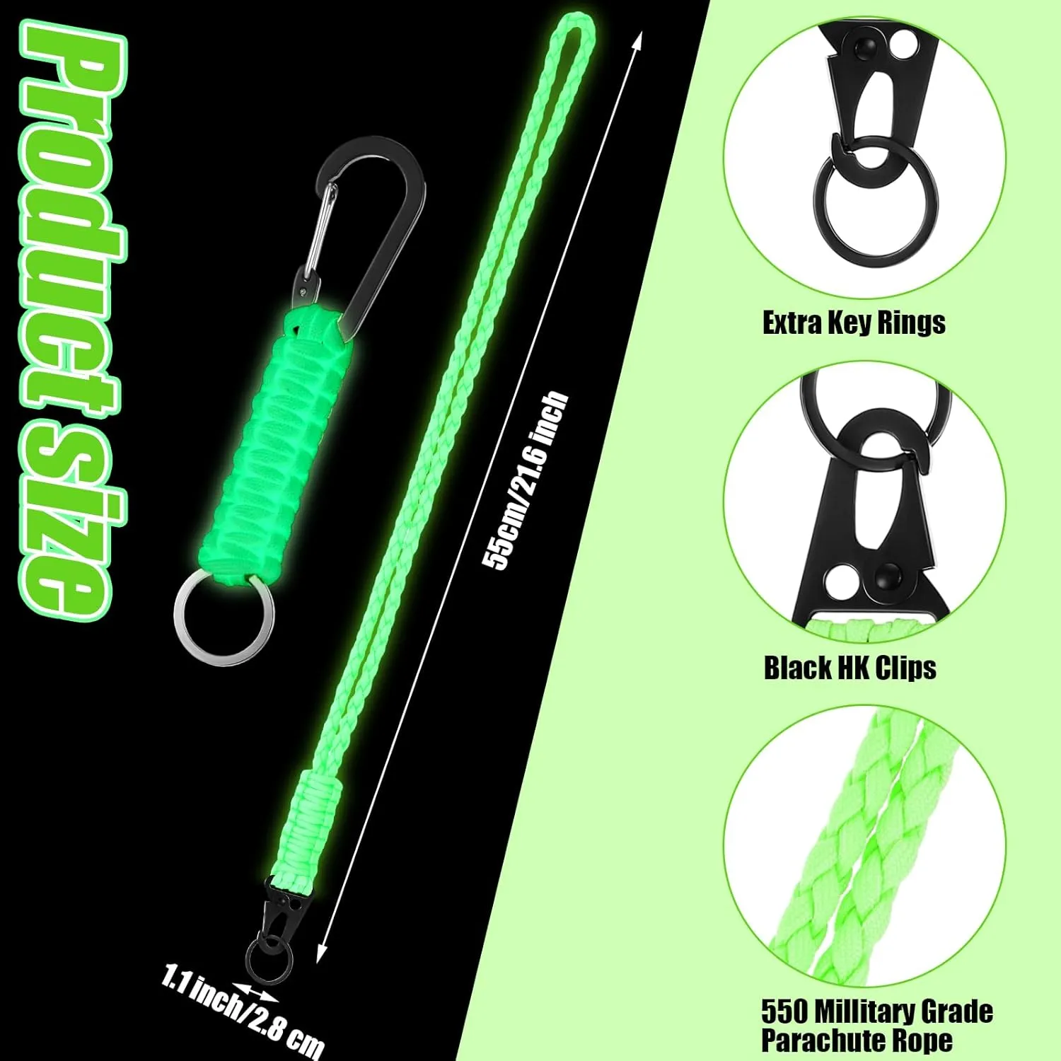 Frienda 2 Set Heavy Duty Paracord Neck Lanyard Keychain Wrist Braided Strap 550 Keychain Lanyard for Outdoor Activities