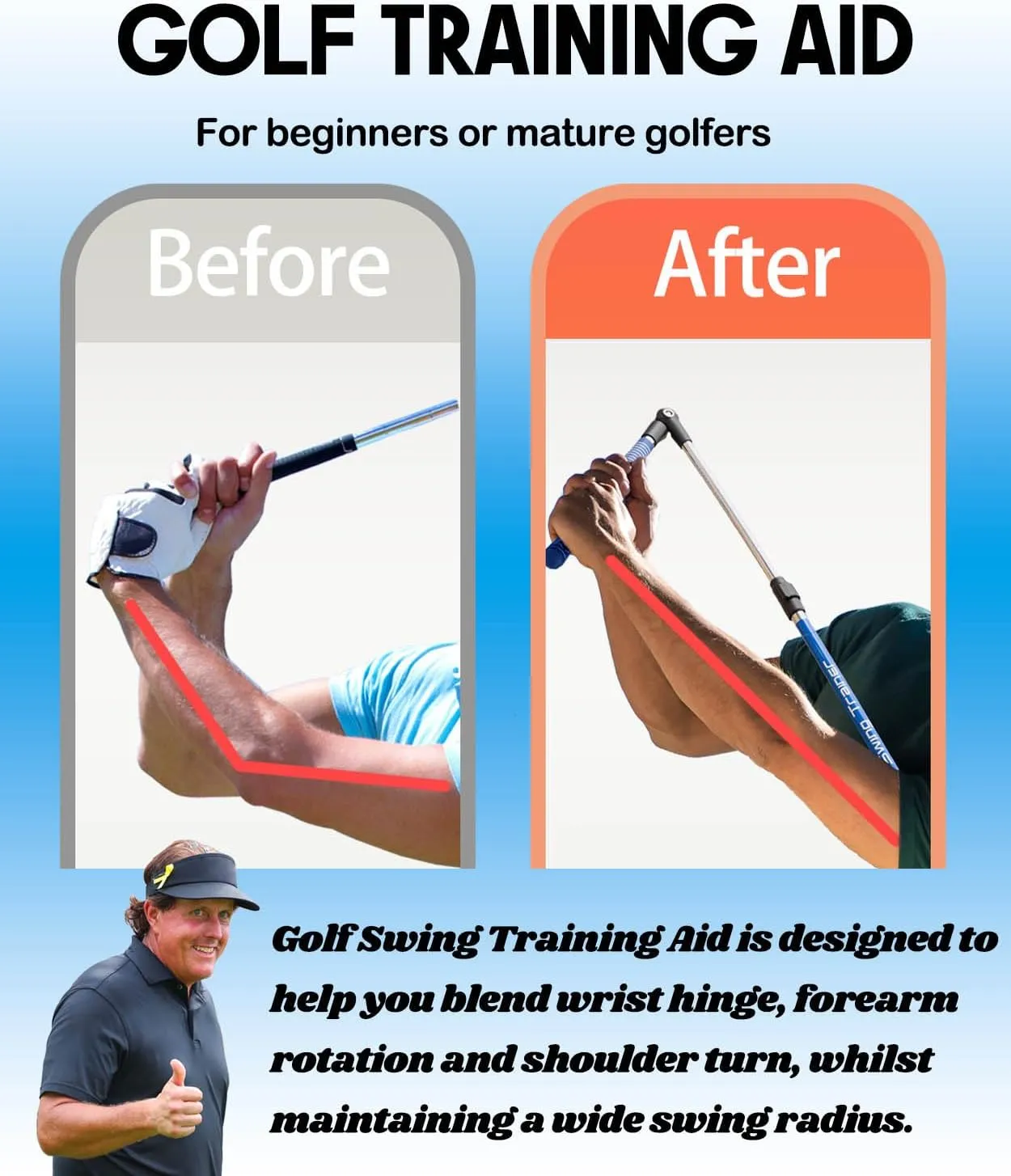 Golf Swing Trainer aid - Golf Training aid to Improve Hinge, Forearm Rotation, Shoulder turna and Grip.Portable Collapsible Swing Trainer Equipped with Golf Grip Trainer