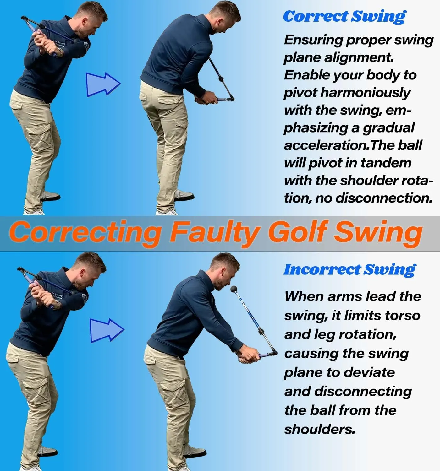Golf Swing Trainer aid - Golf Training aid to Improve Hinge, Forearm Rotation, Shoulder turna and Grip.Portable Collapsible Swing Trainer Equipped with Golf Grip Trainer