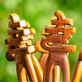 Happiness Wooden Double Prong Hair Stick
