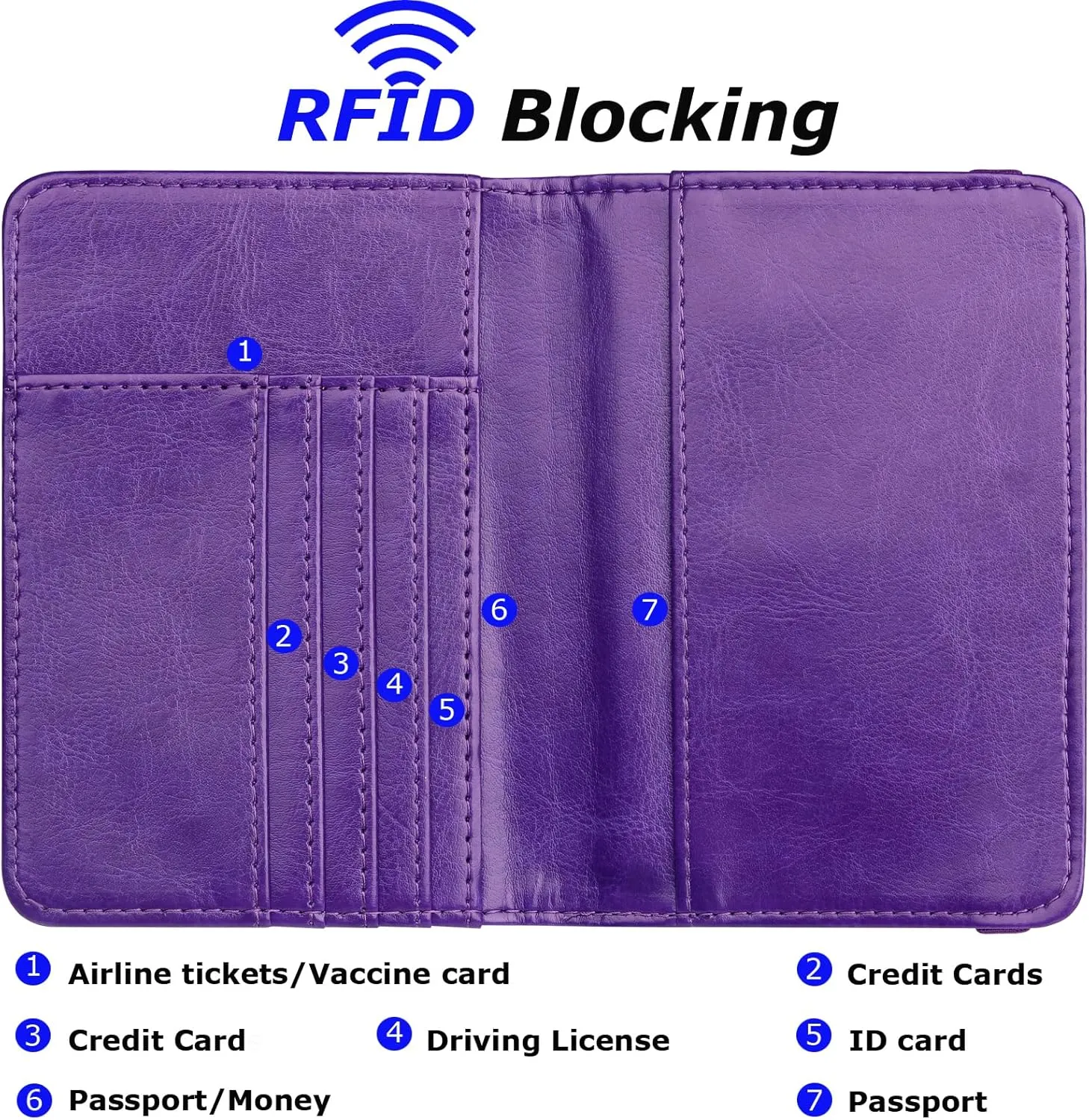 Herain Passport Holder Wallet Cover Case for Women Men Family, Metal US Badge Passport Book Holders with RFID Blocking, Travel Must Haves Cruise Ship Essentials (purple)