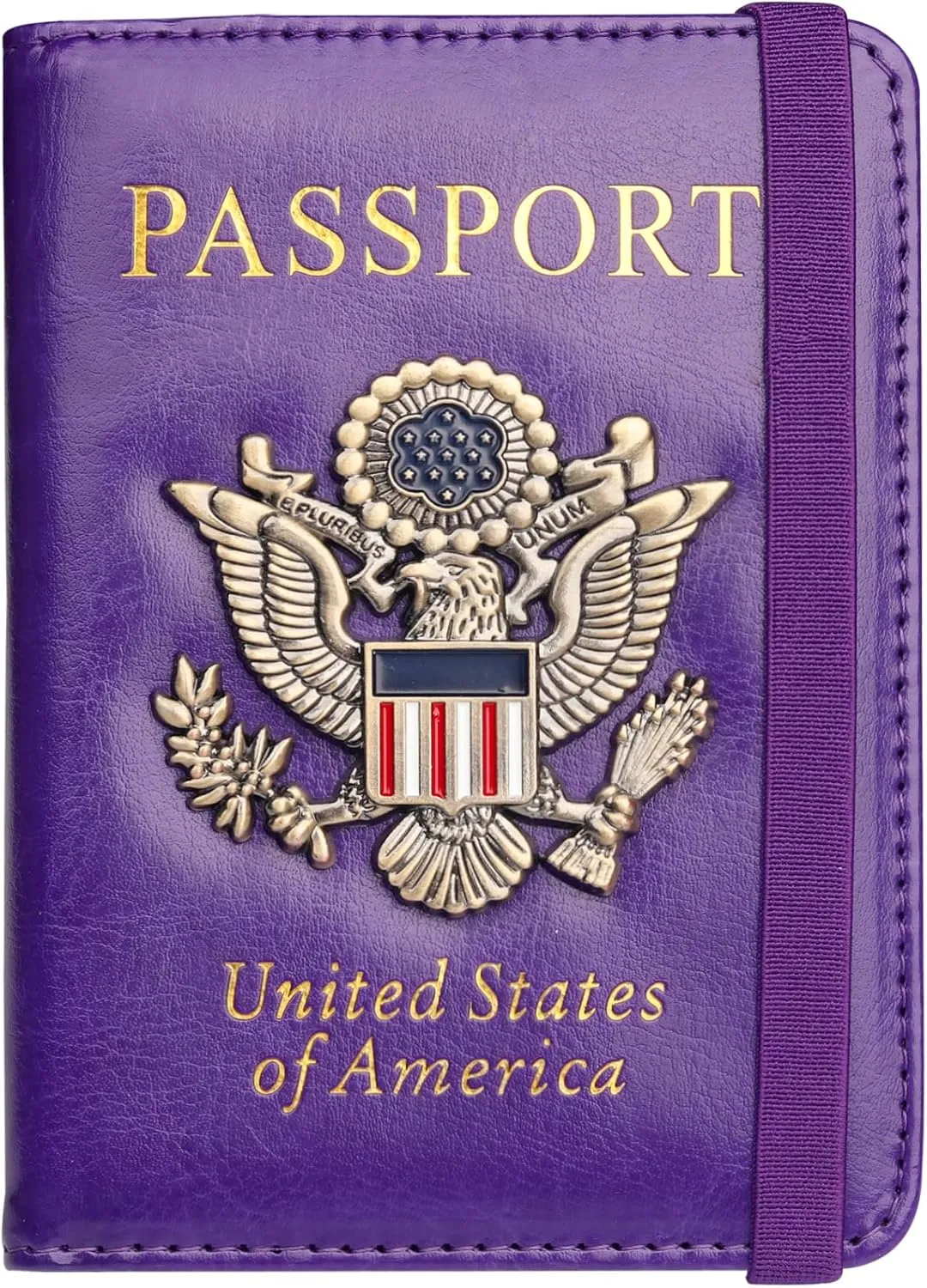 Herain Passport Holder Wallet Cover Case for Women Men Family, Metal US Badge Passport Book Holders with RFID Blocking, Travel Must Haves Cruise Ship Essentials (purple)