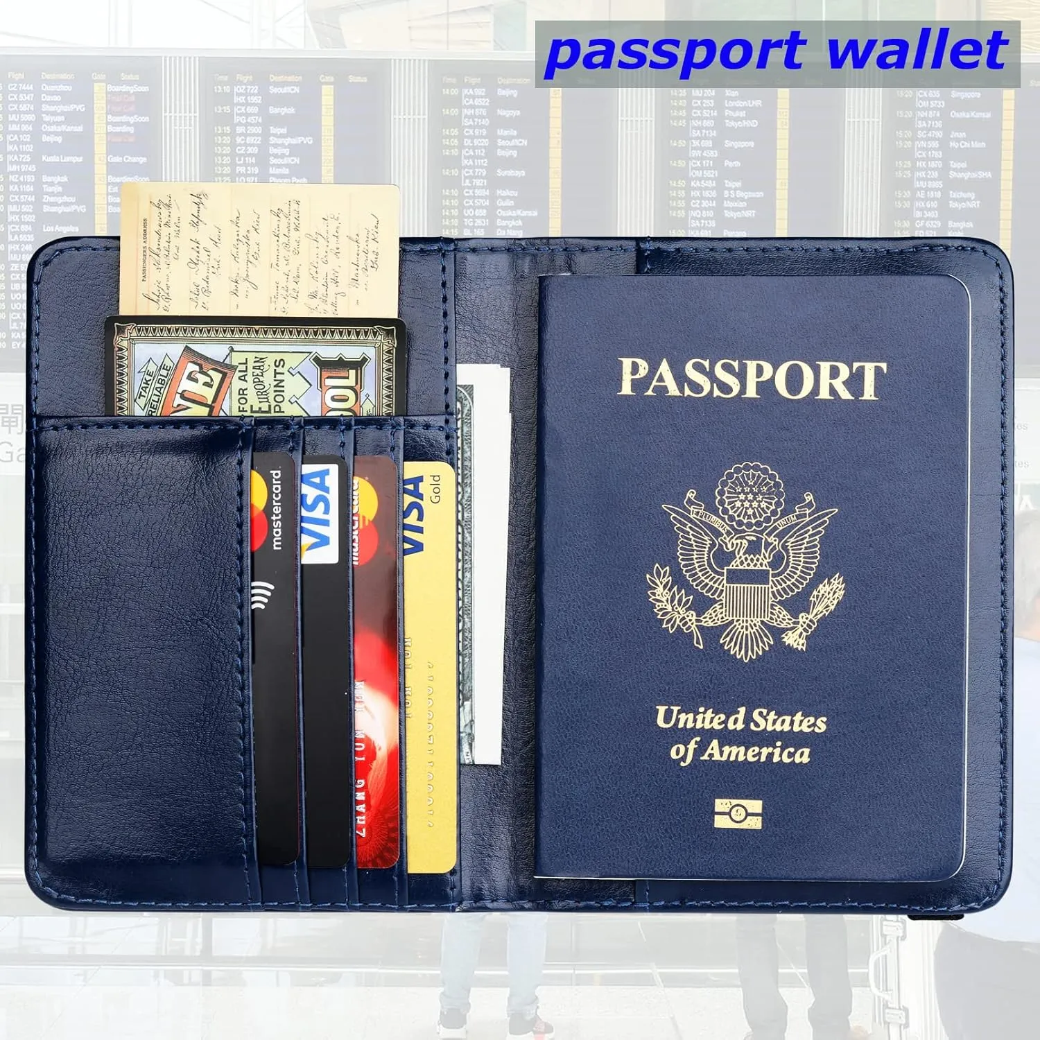 Herain Passport Holder Wallet Cover for Men Women Family, Metal US Badge Passport Case Passport Book Holers with RFID Blocking, Travel Essentials Cruise Accessories Must Haves