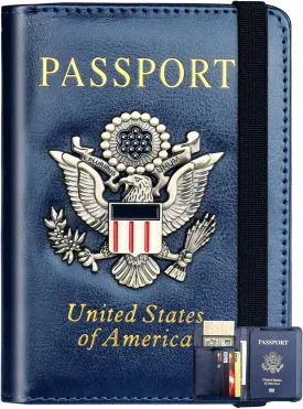 Herain Passport Holder Wallet Cover for Men Women Family, Metal US Badge Passport Case Passport Book Holers with RFID Blocking, Travel Essentials Cruise Accessories Must Haves