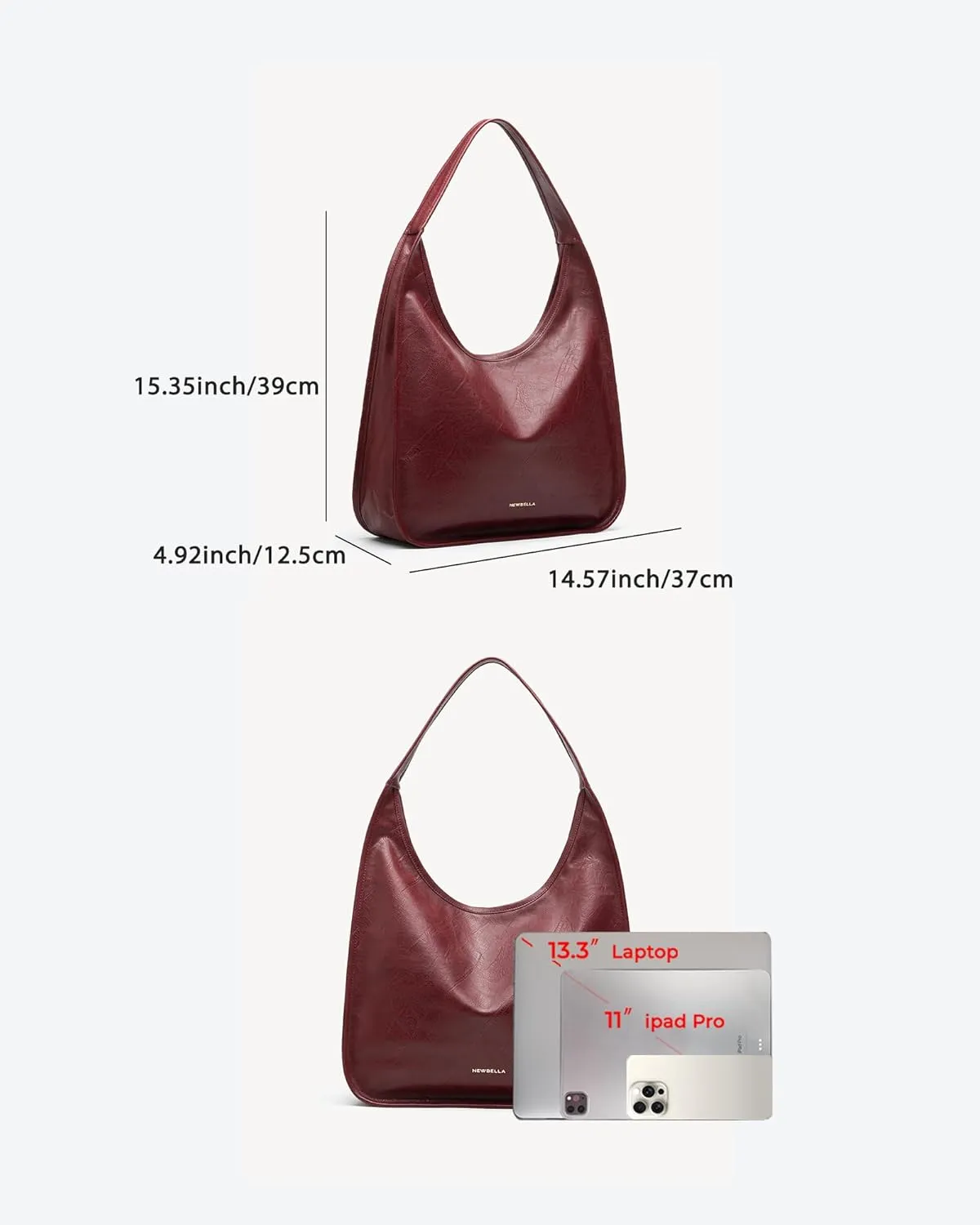 Hobo Purse, PU Leather Shoulder Bag, Tote Handbag for Work and Travel