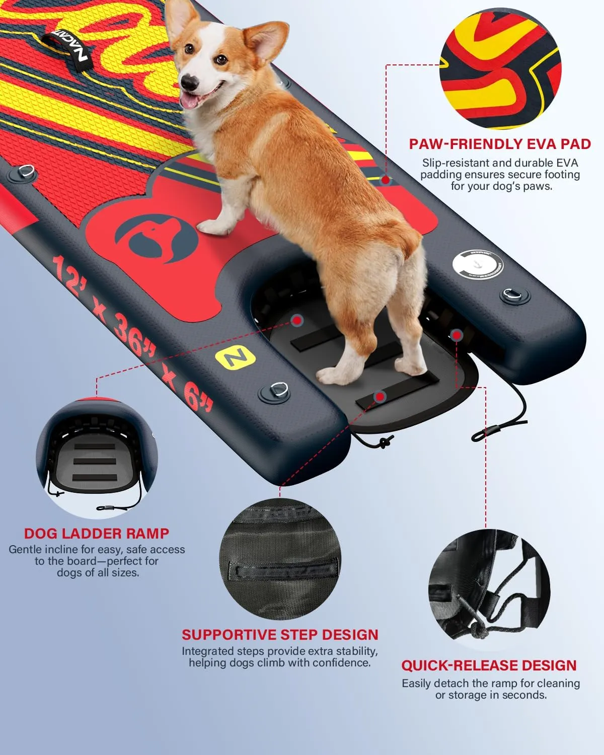 Inflatable Stand Up Paddle Board - Premium SUP Board with Dog Ramp Kit, Complete SUP Set Paddle Boards for Adults, with Single/Double Paddle, Kayak Seat and More Accessories